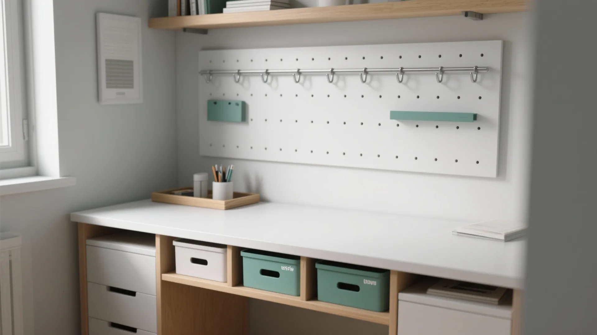 Minimalist storage for focused desks