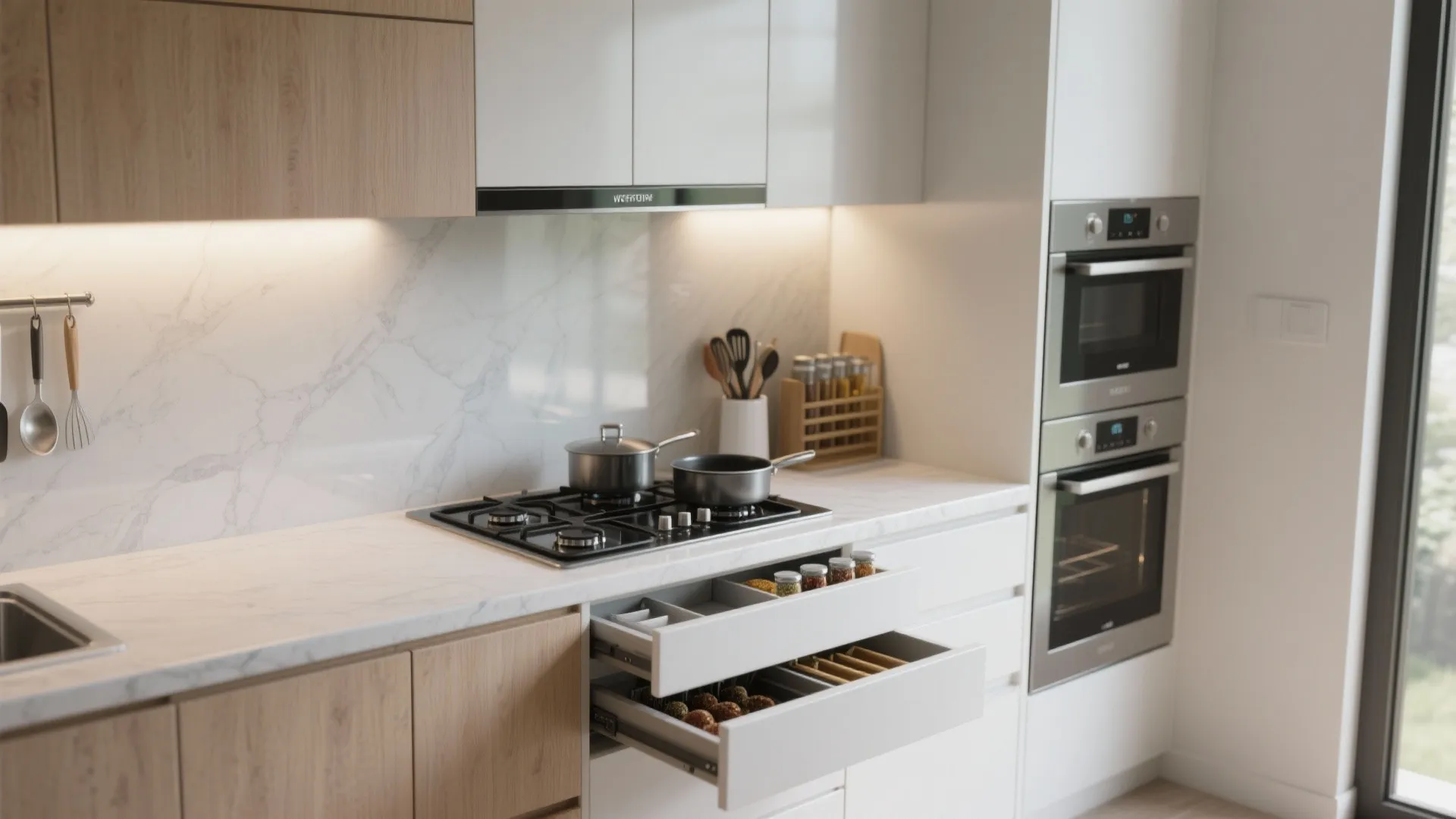 Minimalist Kitchen Storage in a 2 BHK