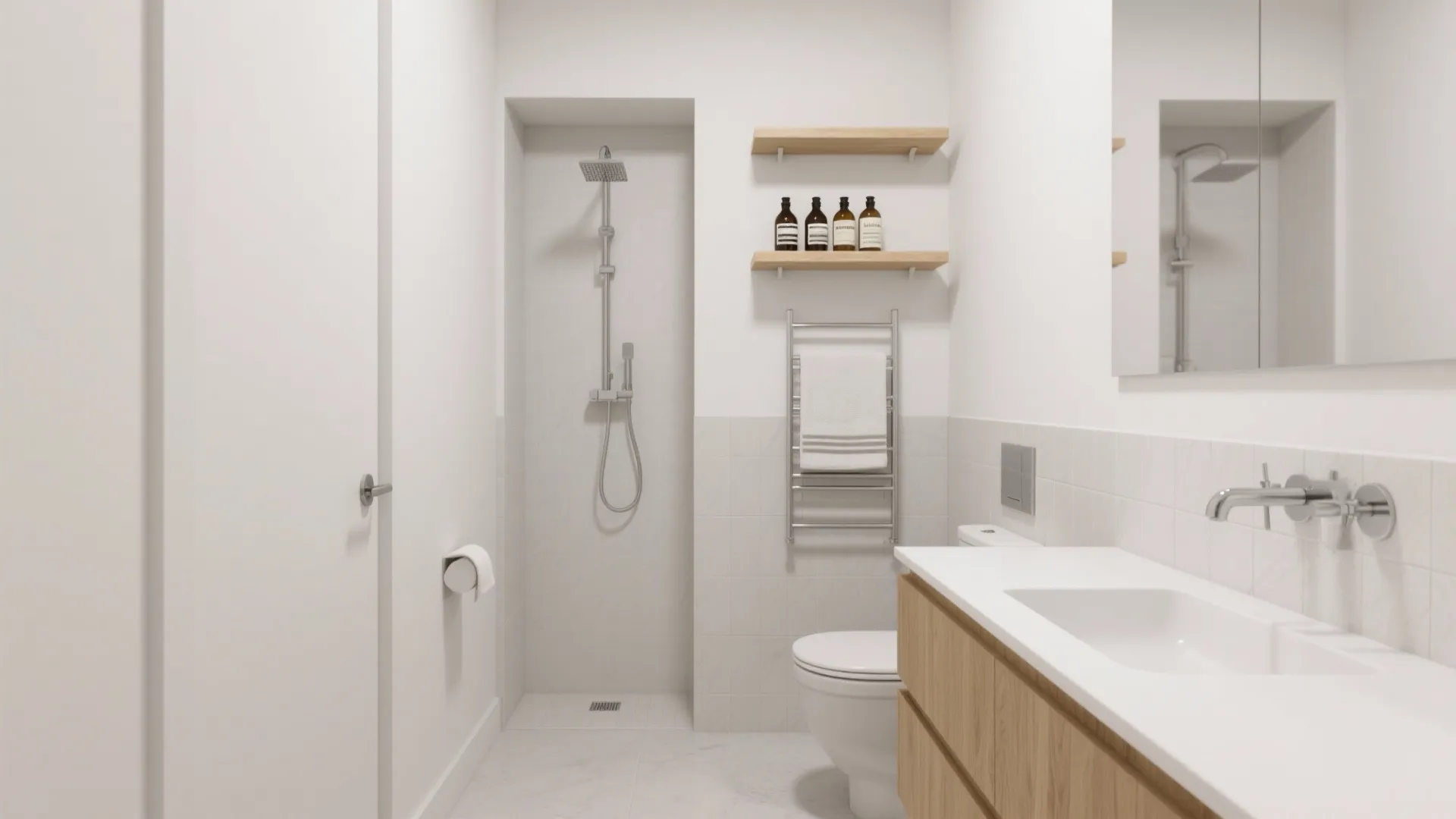 Minimalist restroom storage that actually works