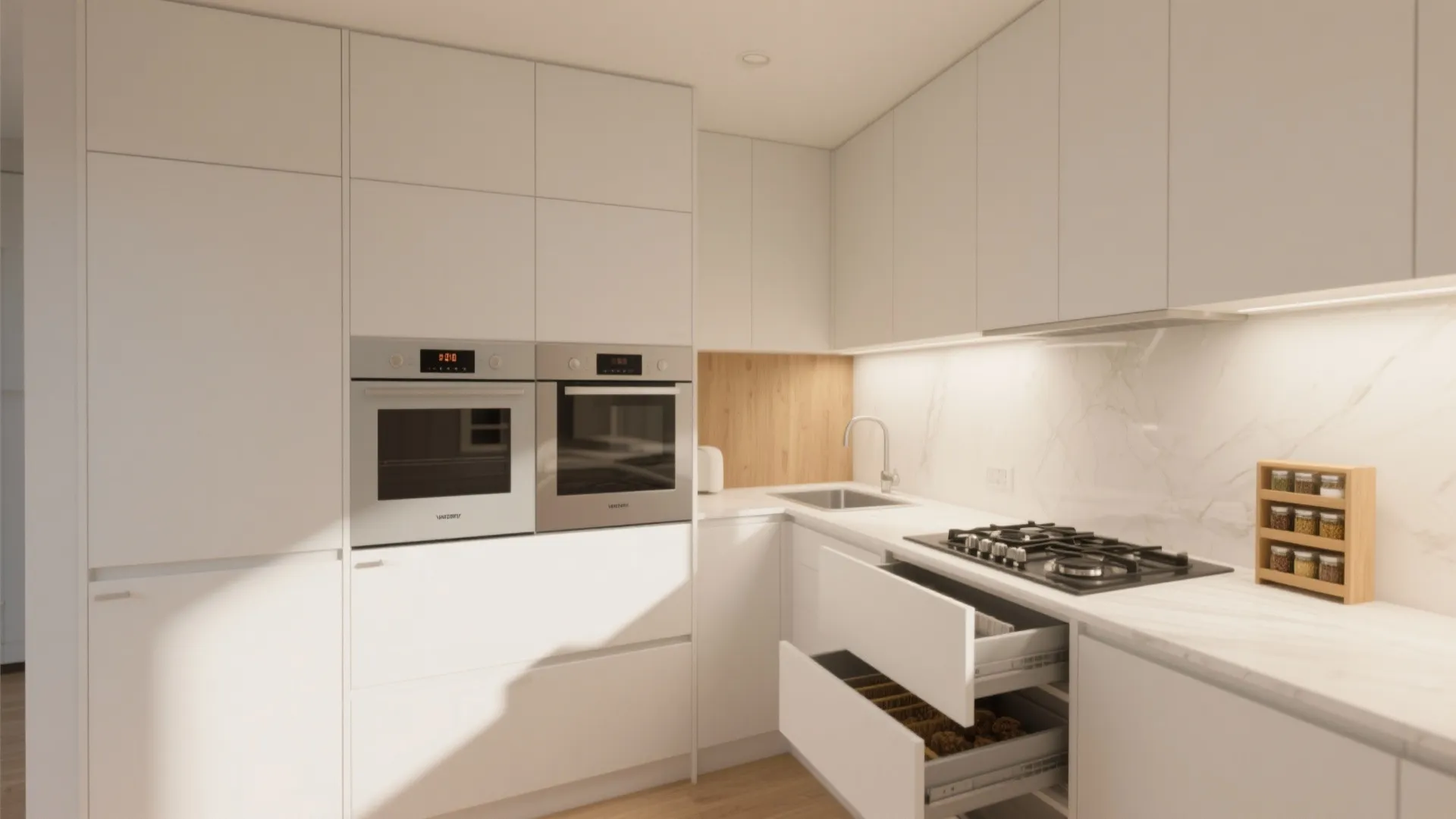 Minimal storage done right in a 1 BHK kitchen