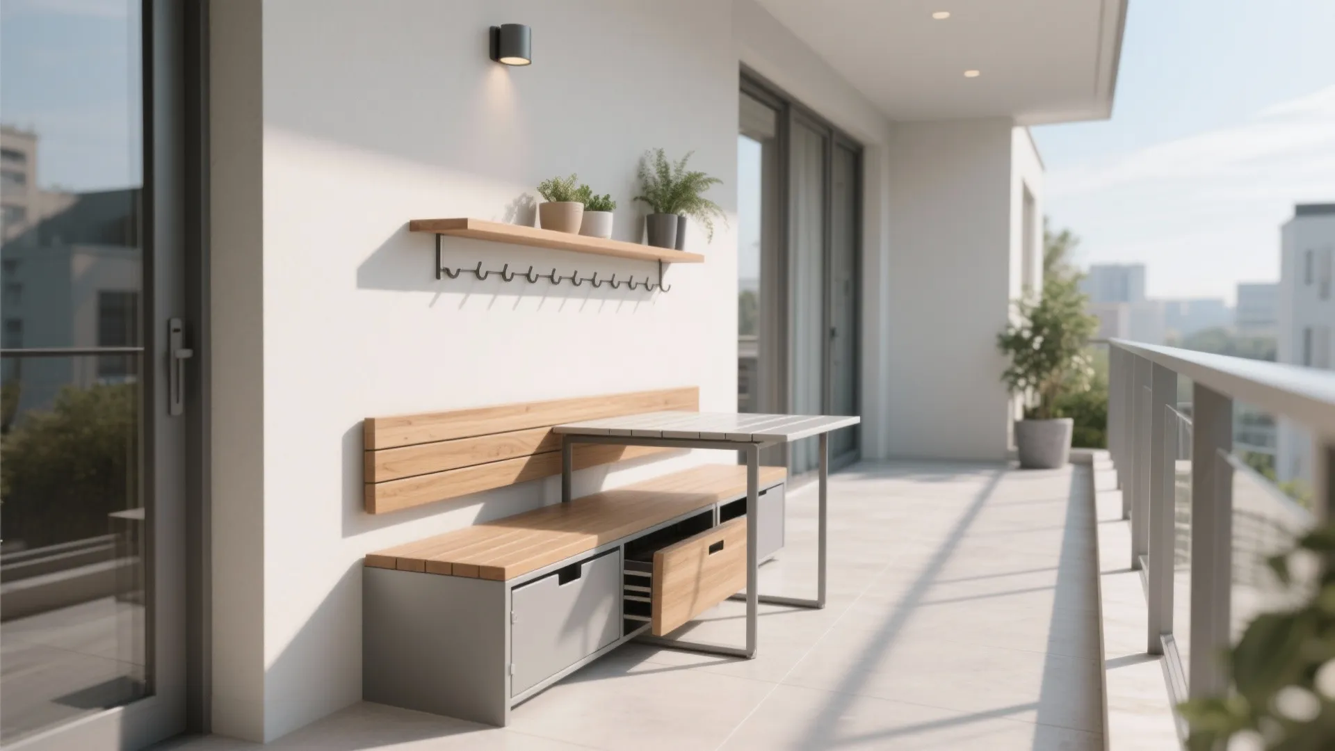 Minimalist storage for tiny balconies