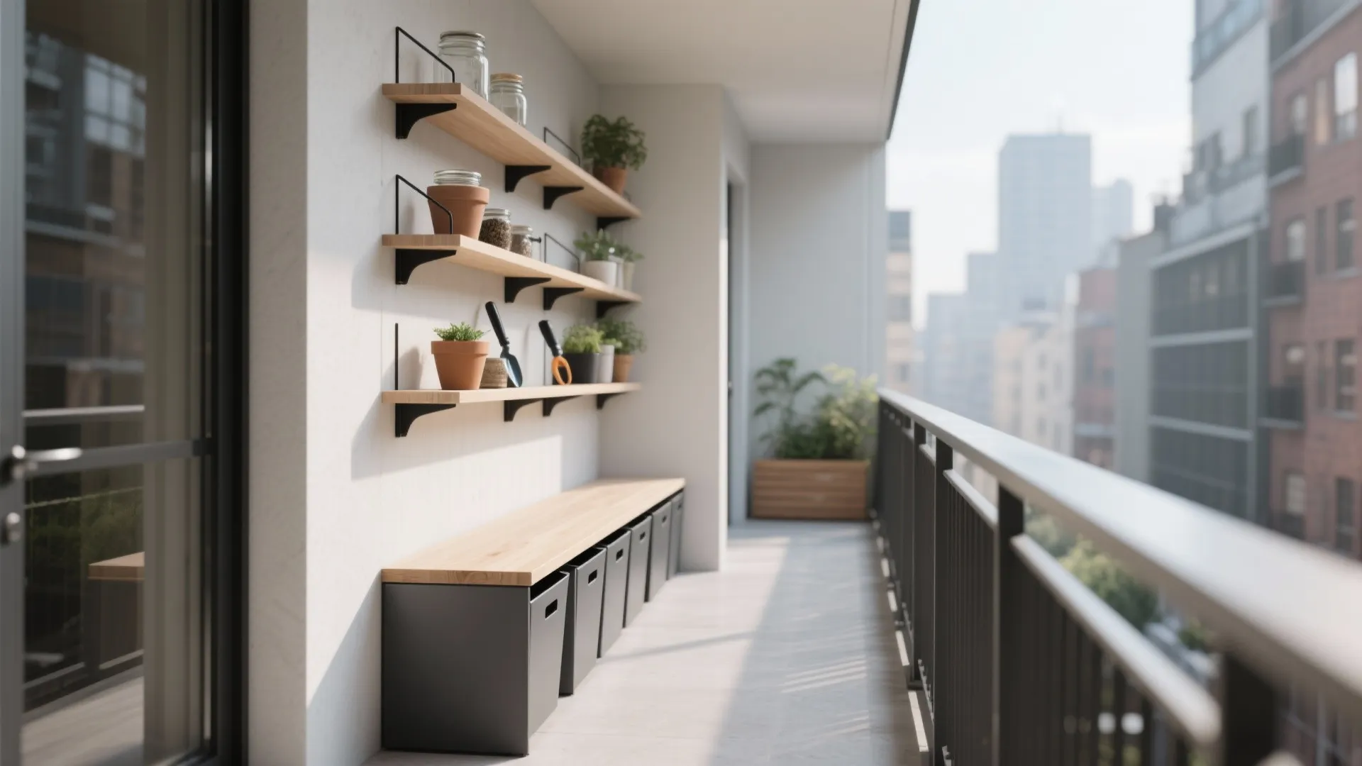Minimalist balcony storage