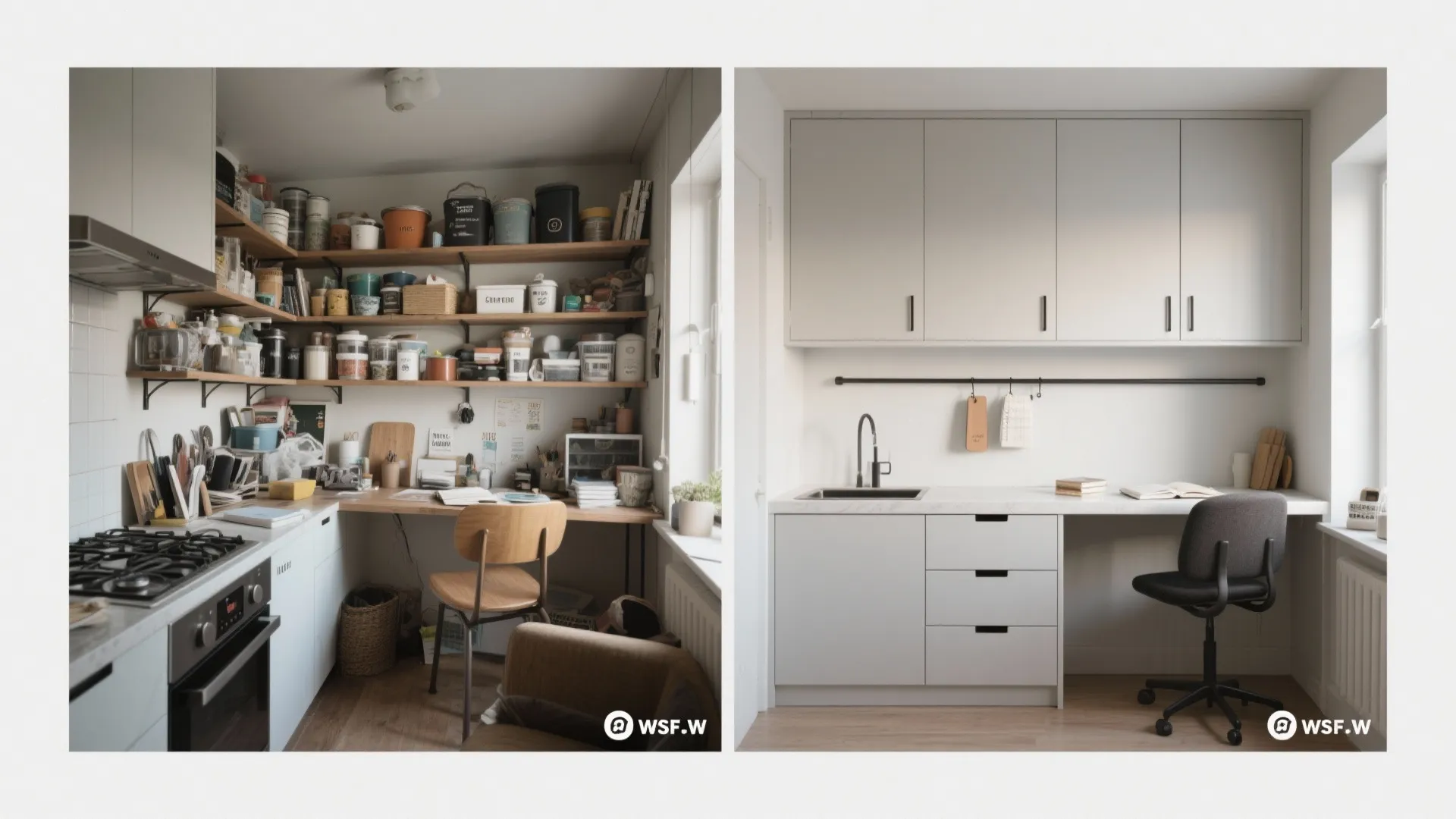 Minimalist kitchen storage for study-friendly living