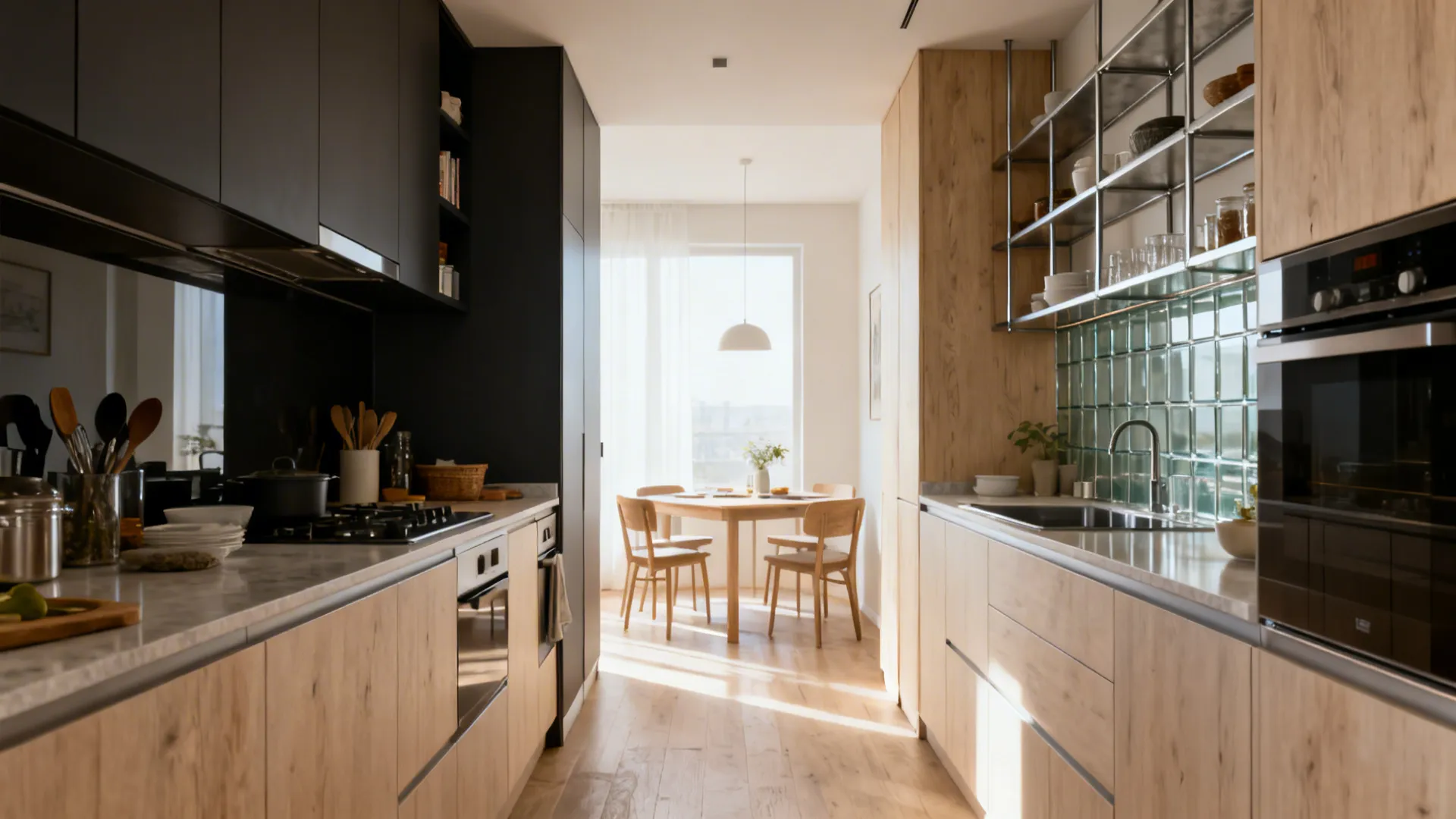 1) Minimalist Storage with Reflective Surfaces