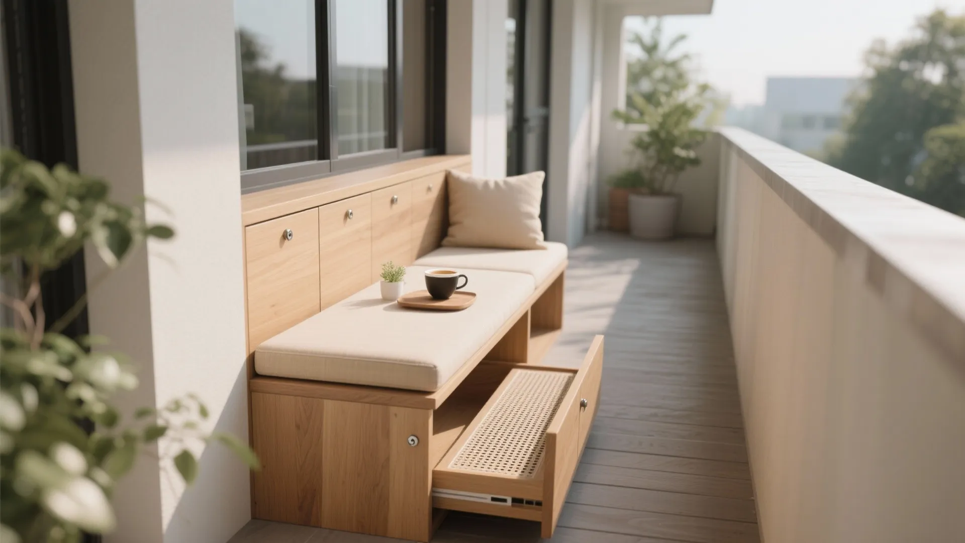 Minimalist balcony storage that disappears