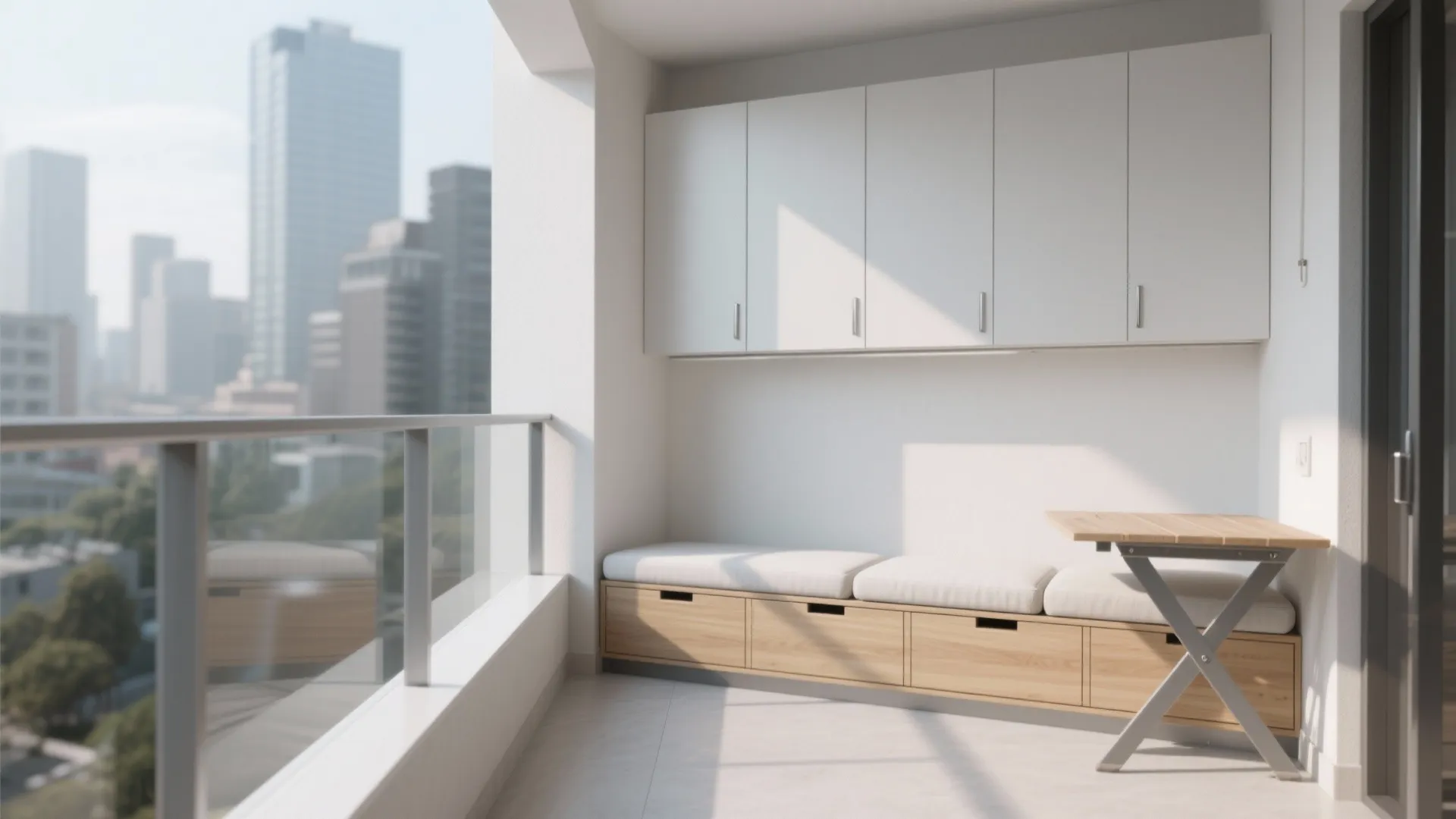 Minimalist Balcony Storage That Doubles as Seating