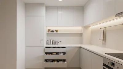Sleek Modern Kitchen with Hidden Storage and Warm Lighting