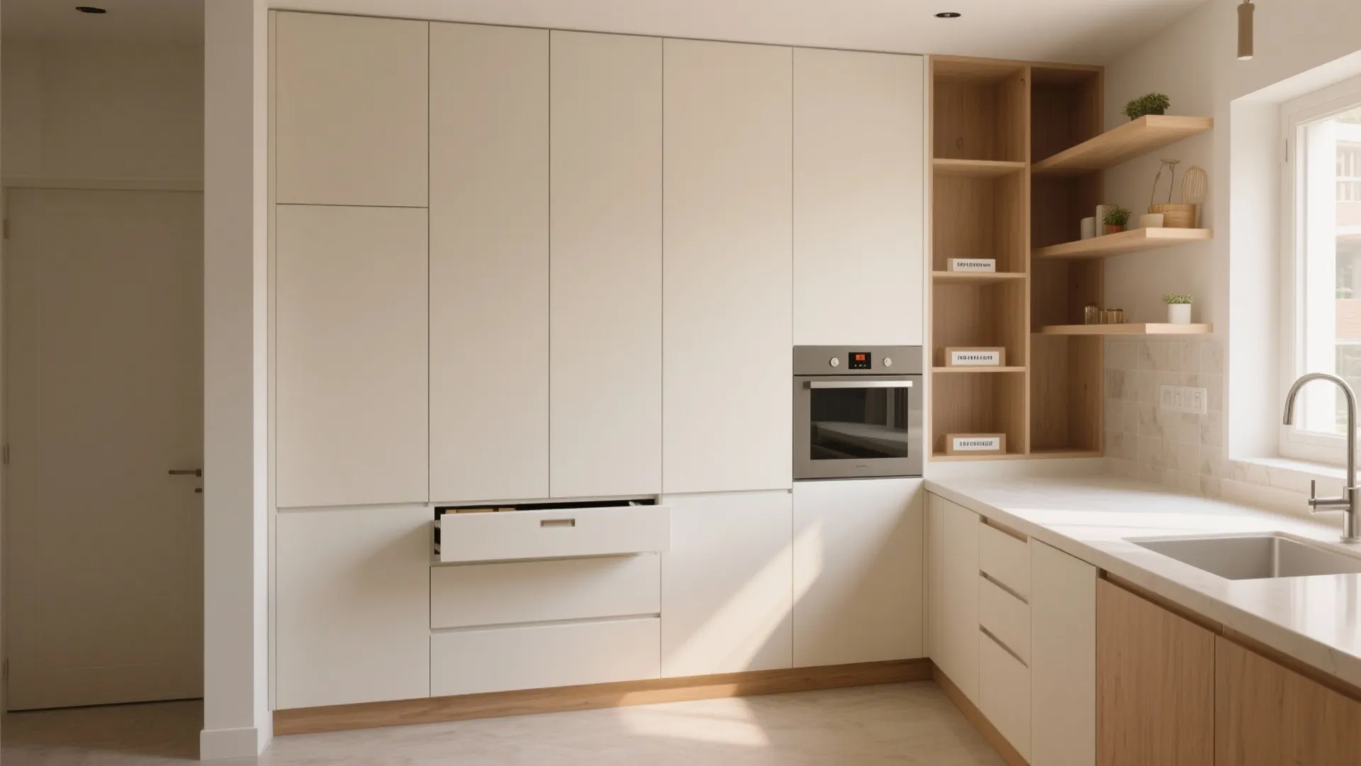 Minimalist kitchen storage with clean lines