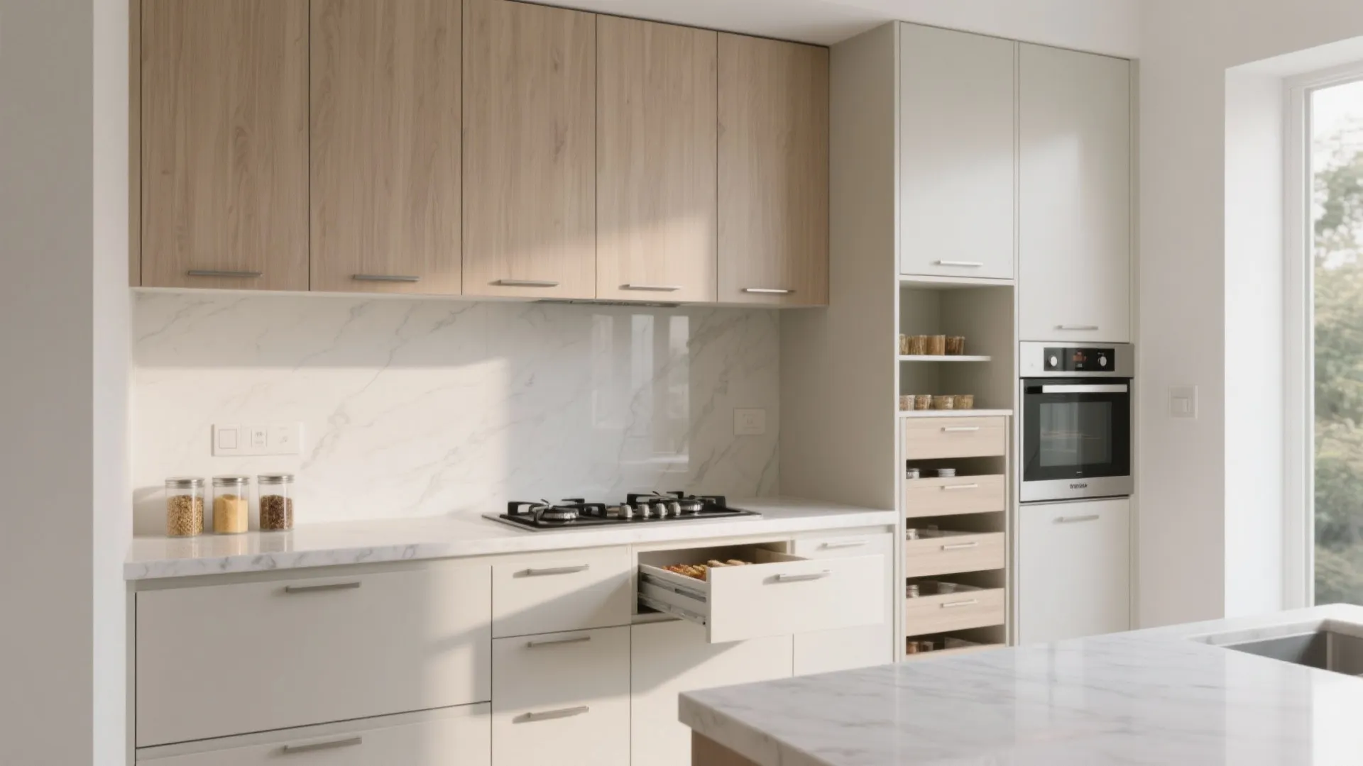 Minimalist kitchen storage for a calm, functional core