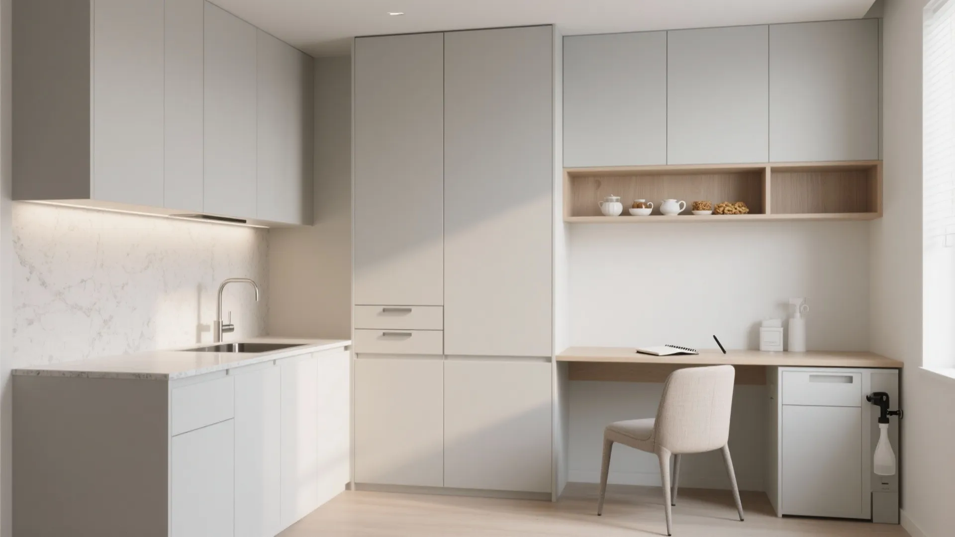 Minimalist Kitchen Storage for Study-Friendly Flow