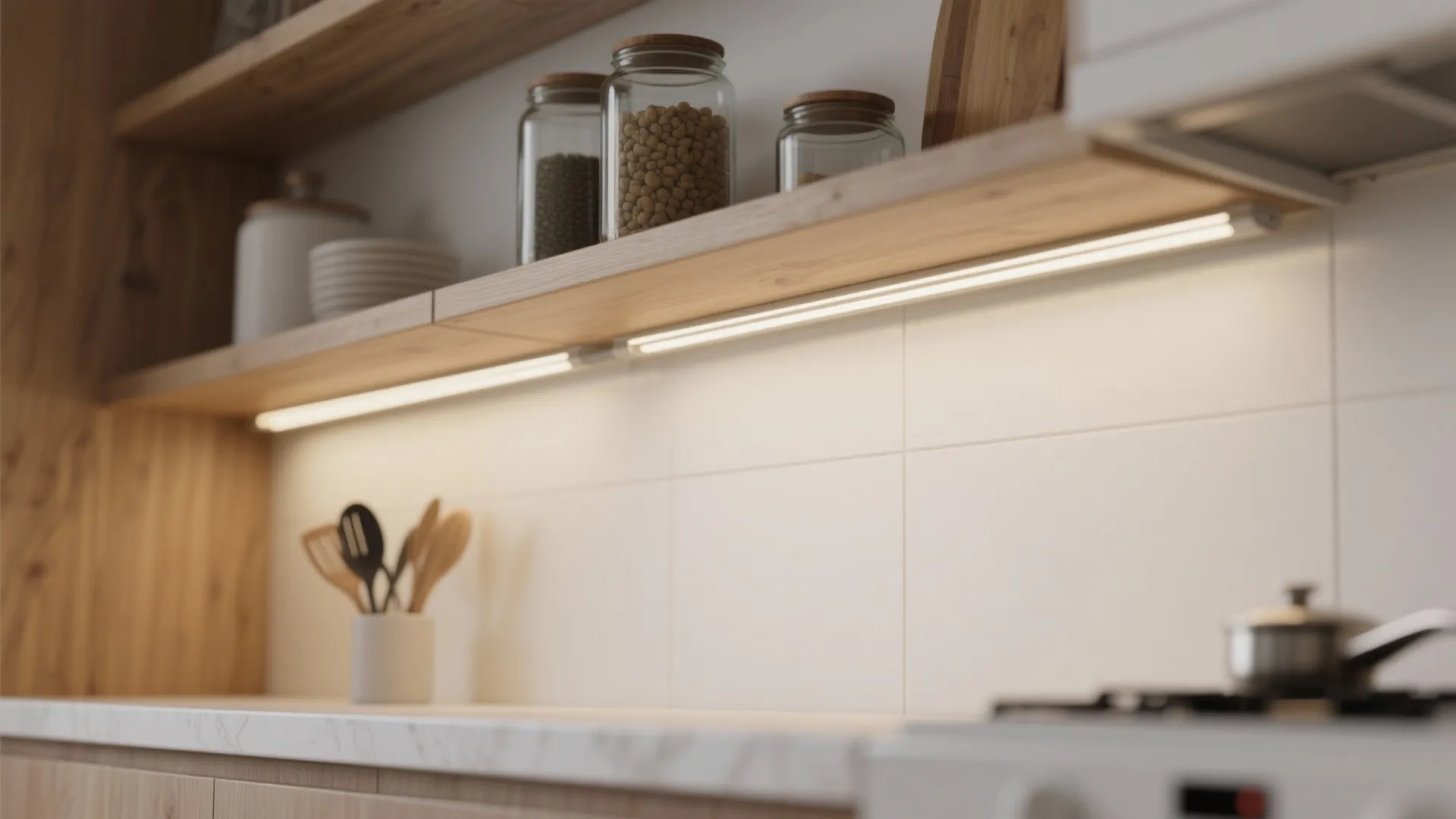 Minimalist kitchen storage lighting