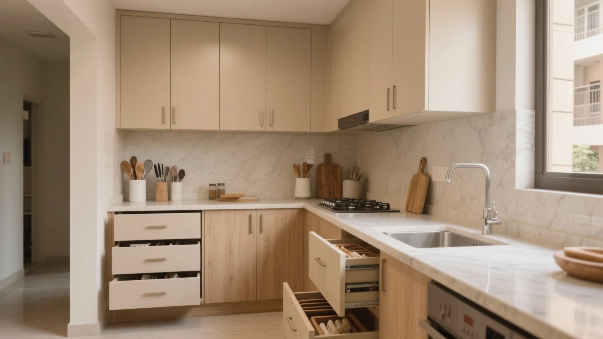 Minimalist Kitchen Storage for 3 BHK Units