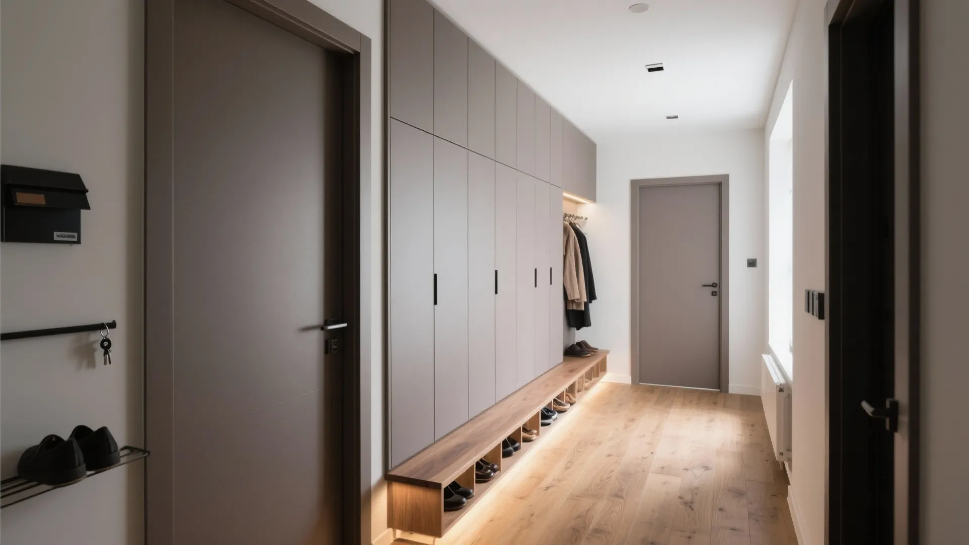 Minimalist Storage Wall With Warm Accents