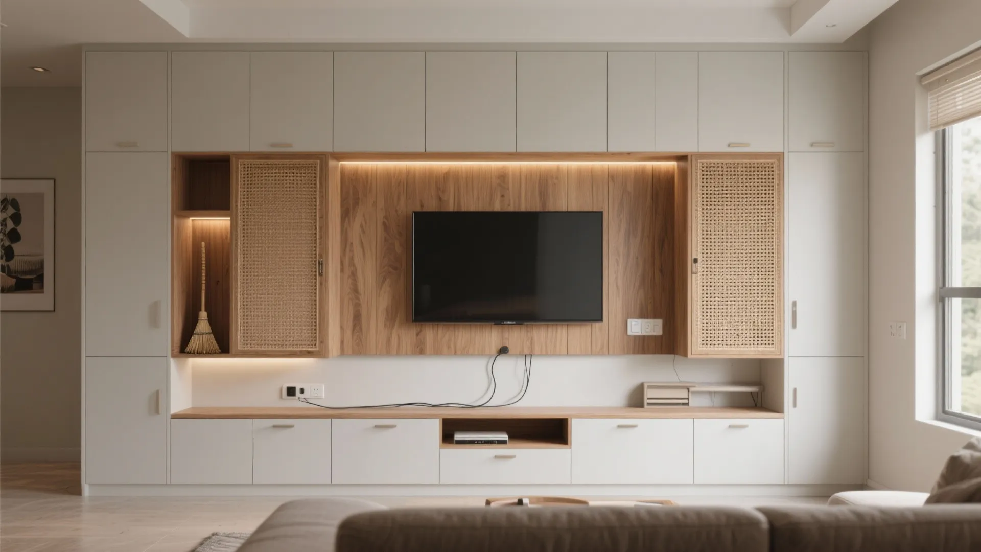 1) Minimalist Storage Wall With Indian Textures