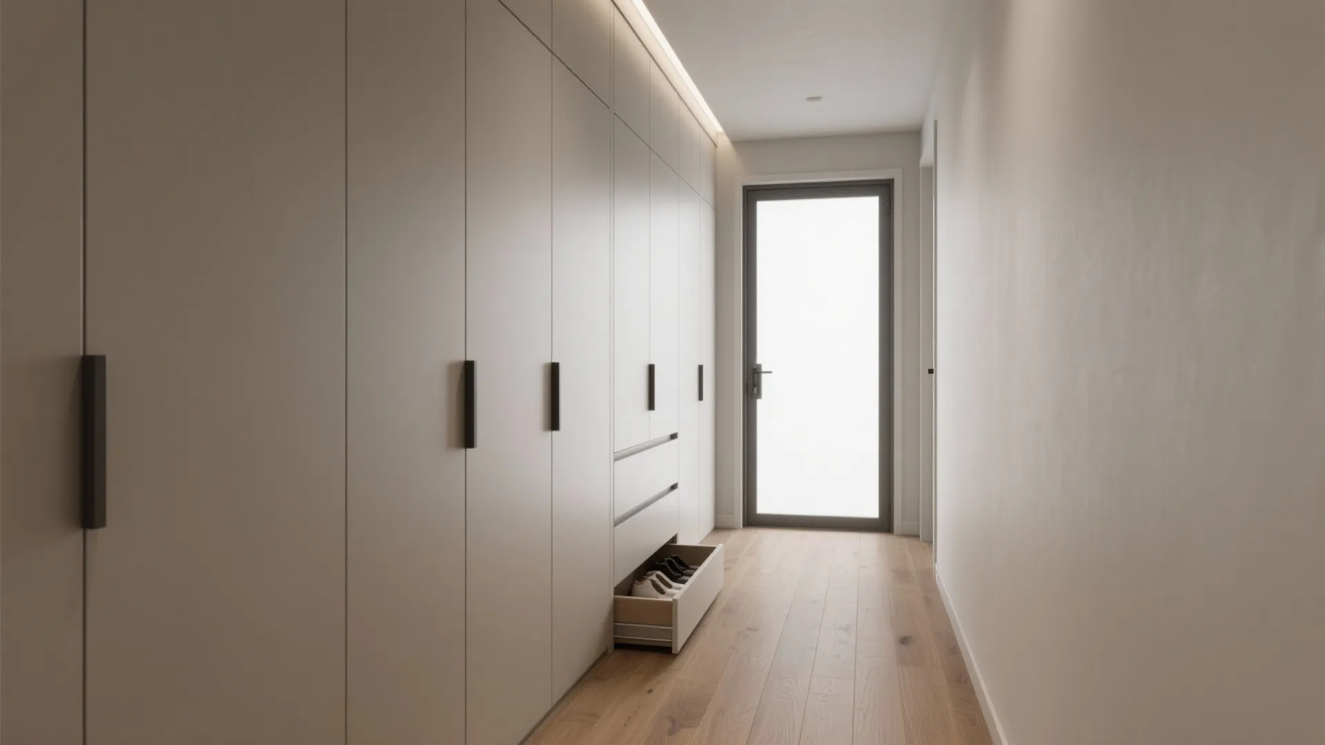 Minimalist Hall Storage Wall