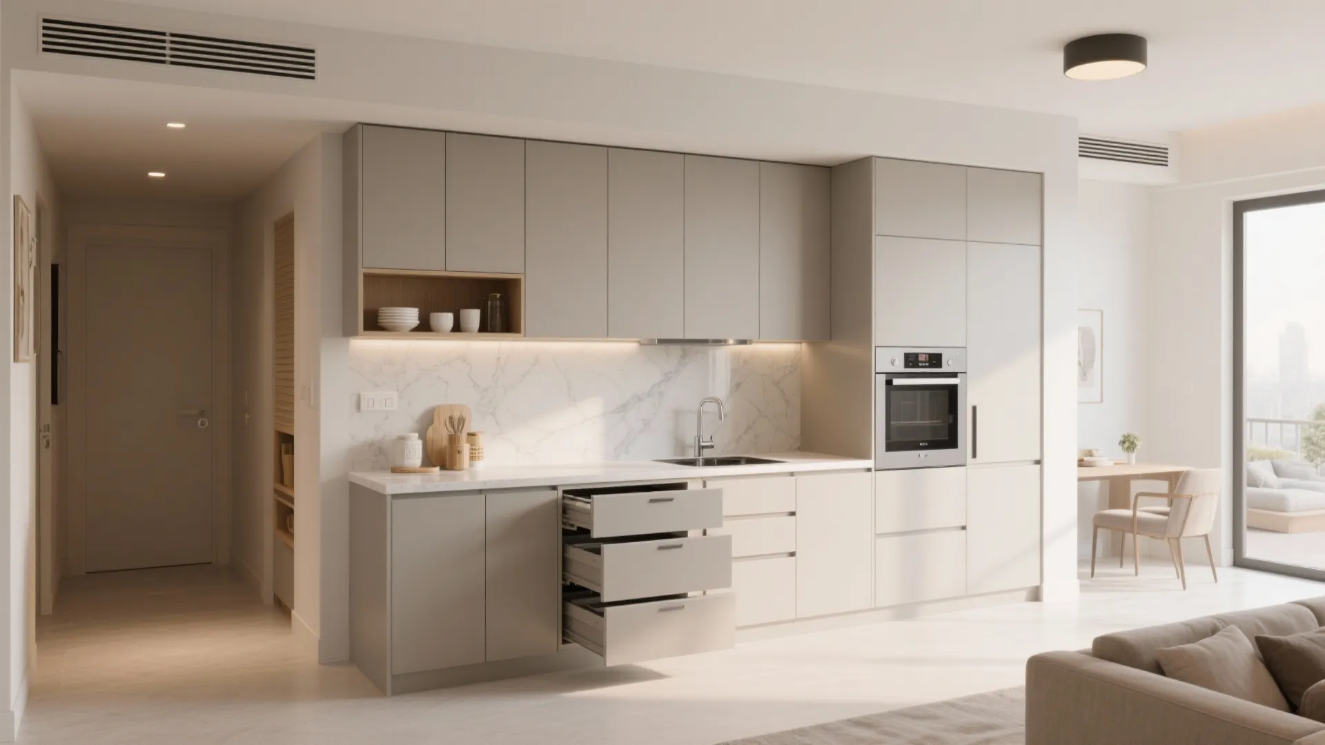 Minimalist kitchen storage that breathes