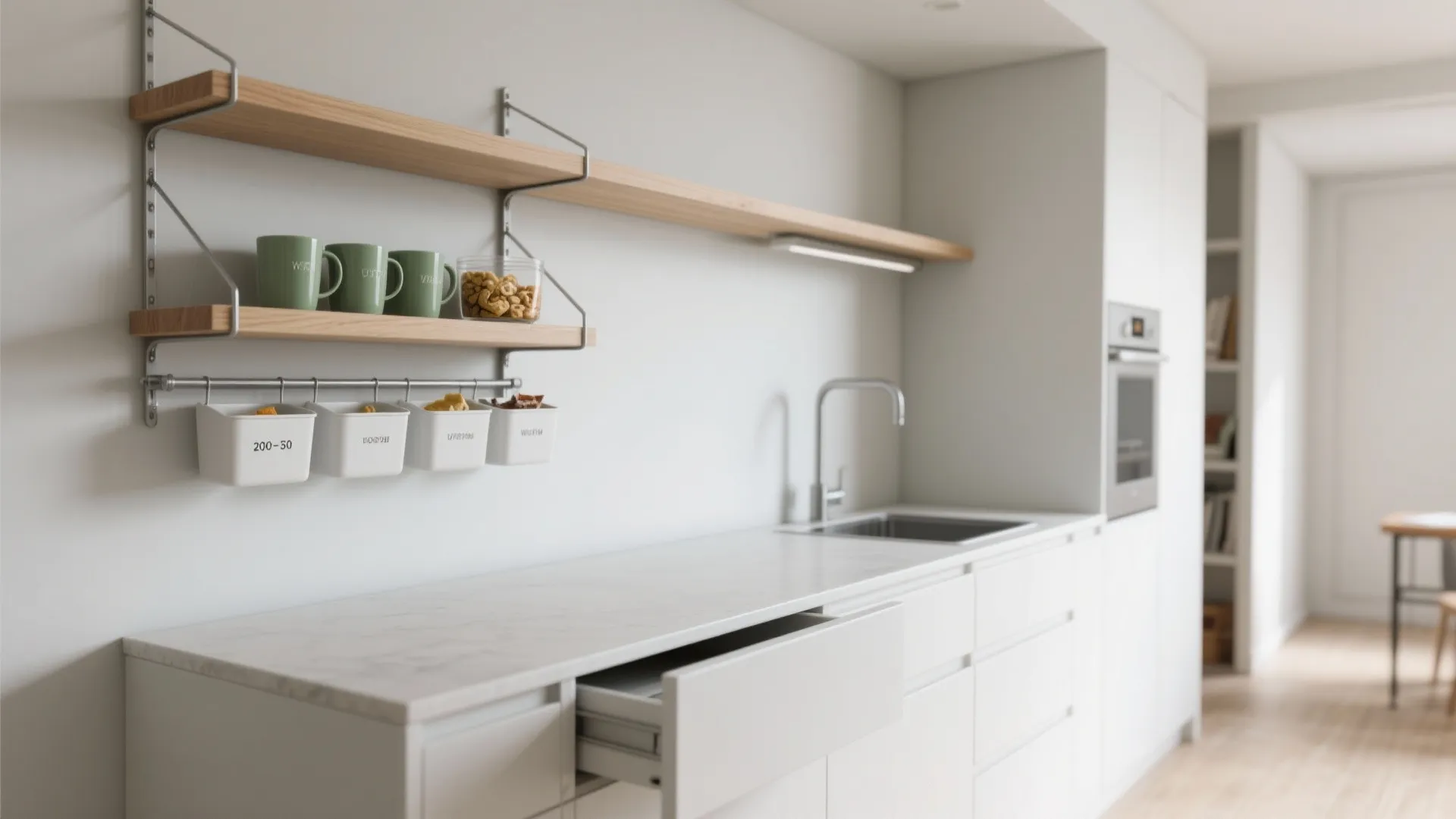 Minimalist kitchen storage for tiny footprints