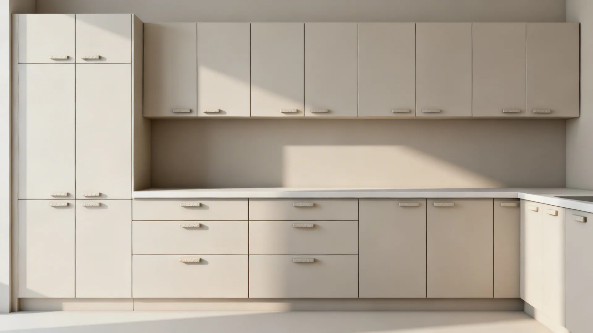 Minimalist kitchen storage for clean topology