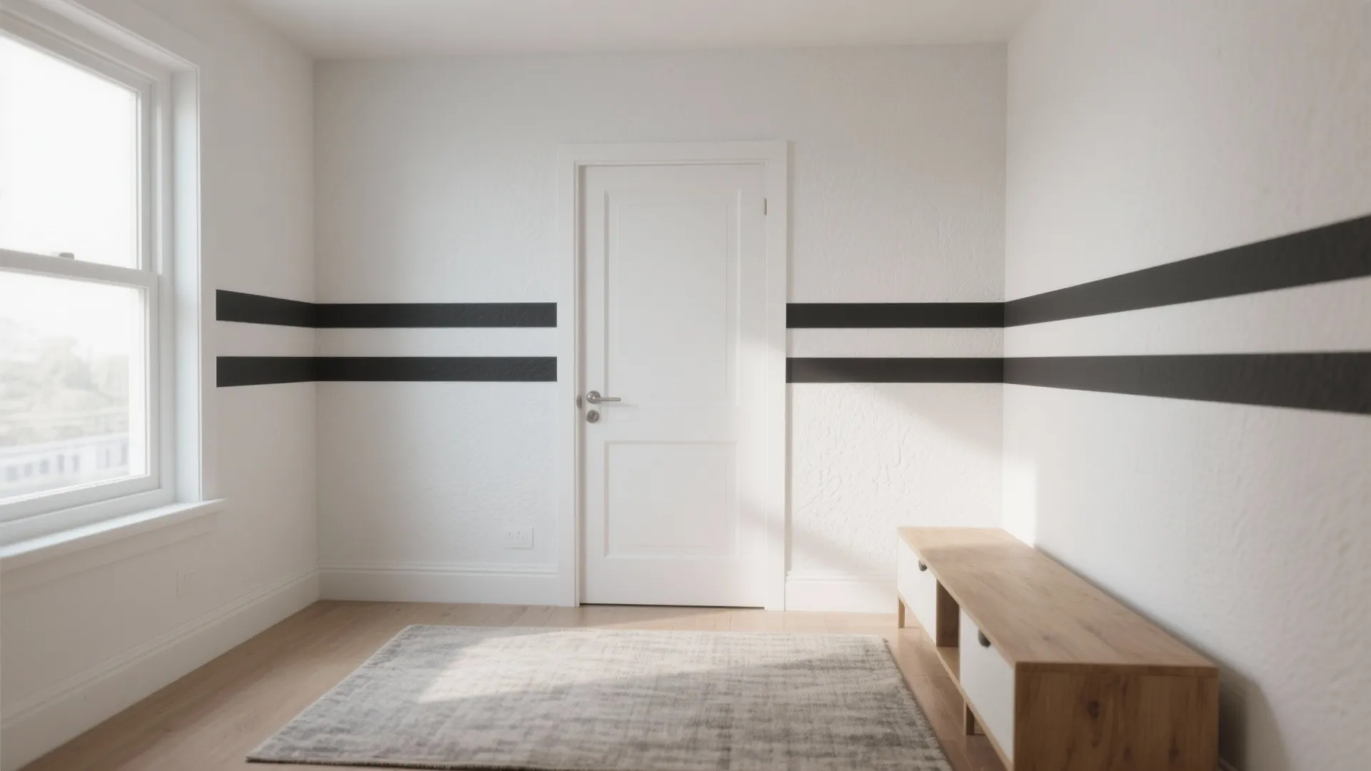 1) Minimal graphic stripes that stretch the room