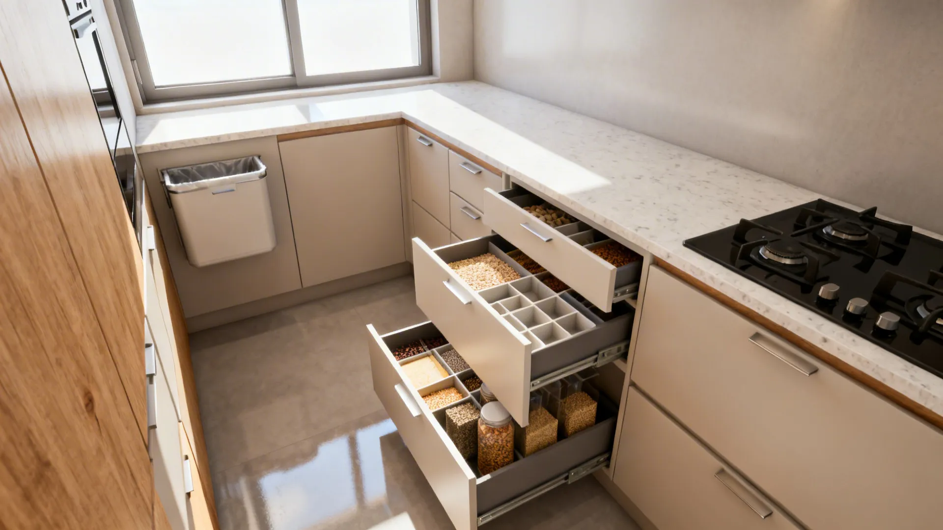 Kitchen cabinet designs with tandem boxes: 5 smart ideas