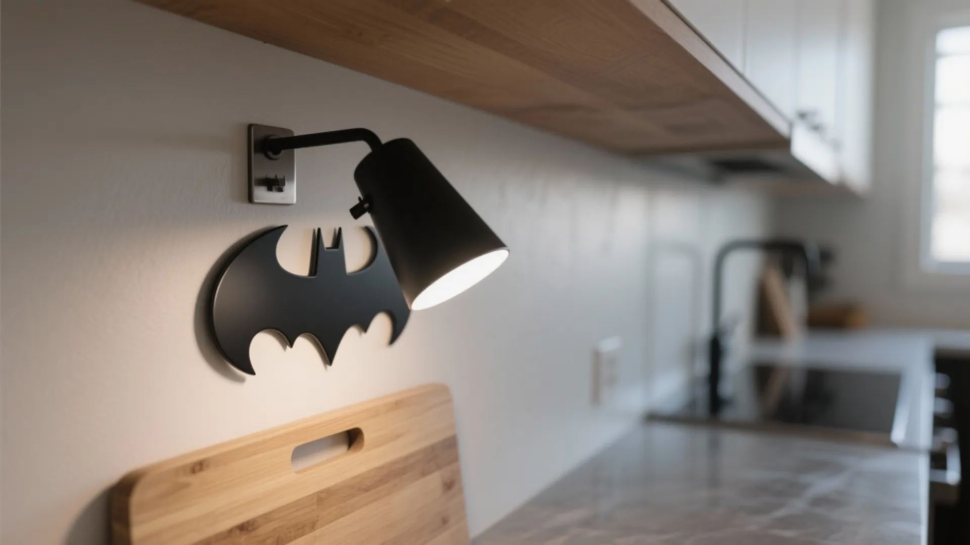 Minimalist task lighting with a Batman silhouette