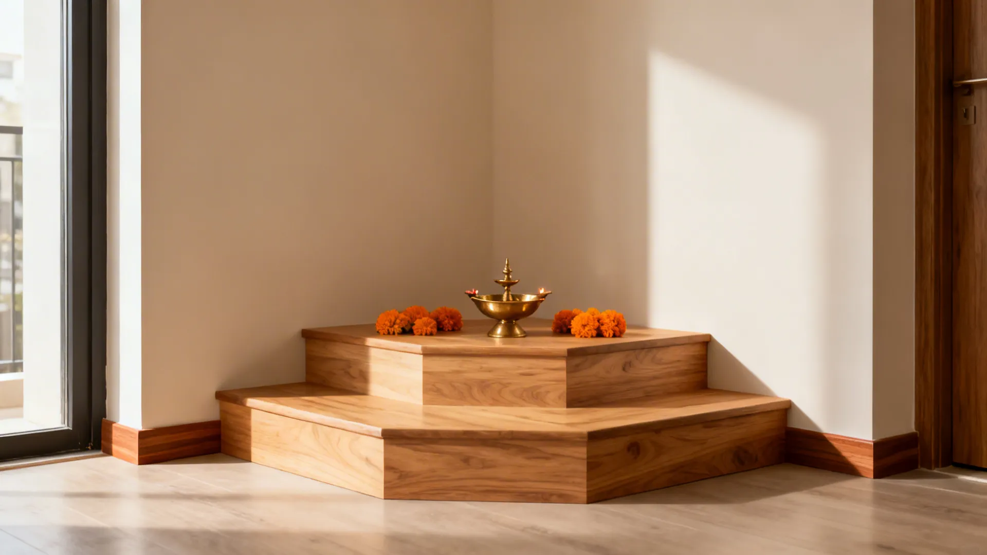 1) Minimal timber steps with northeast focus