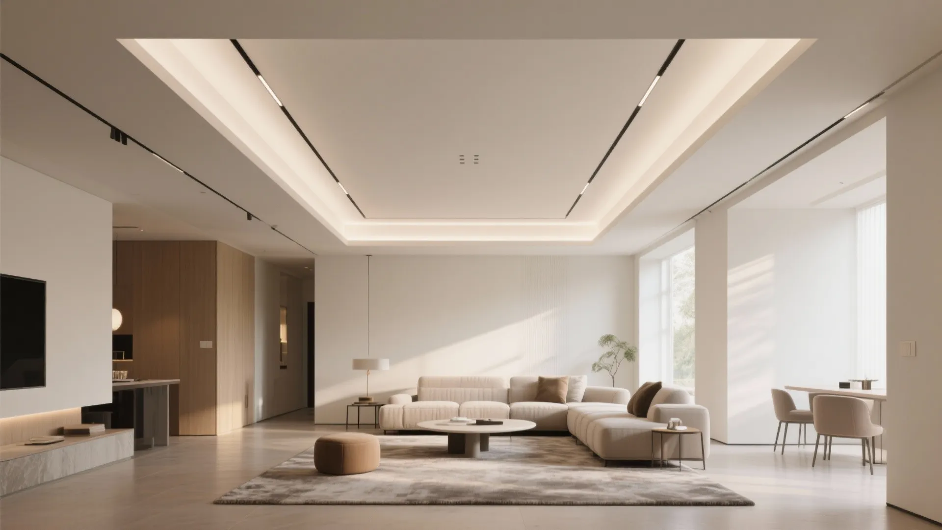 Minimalist Tray Ceiling to Define Zones