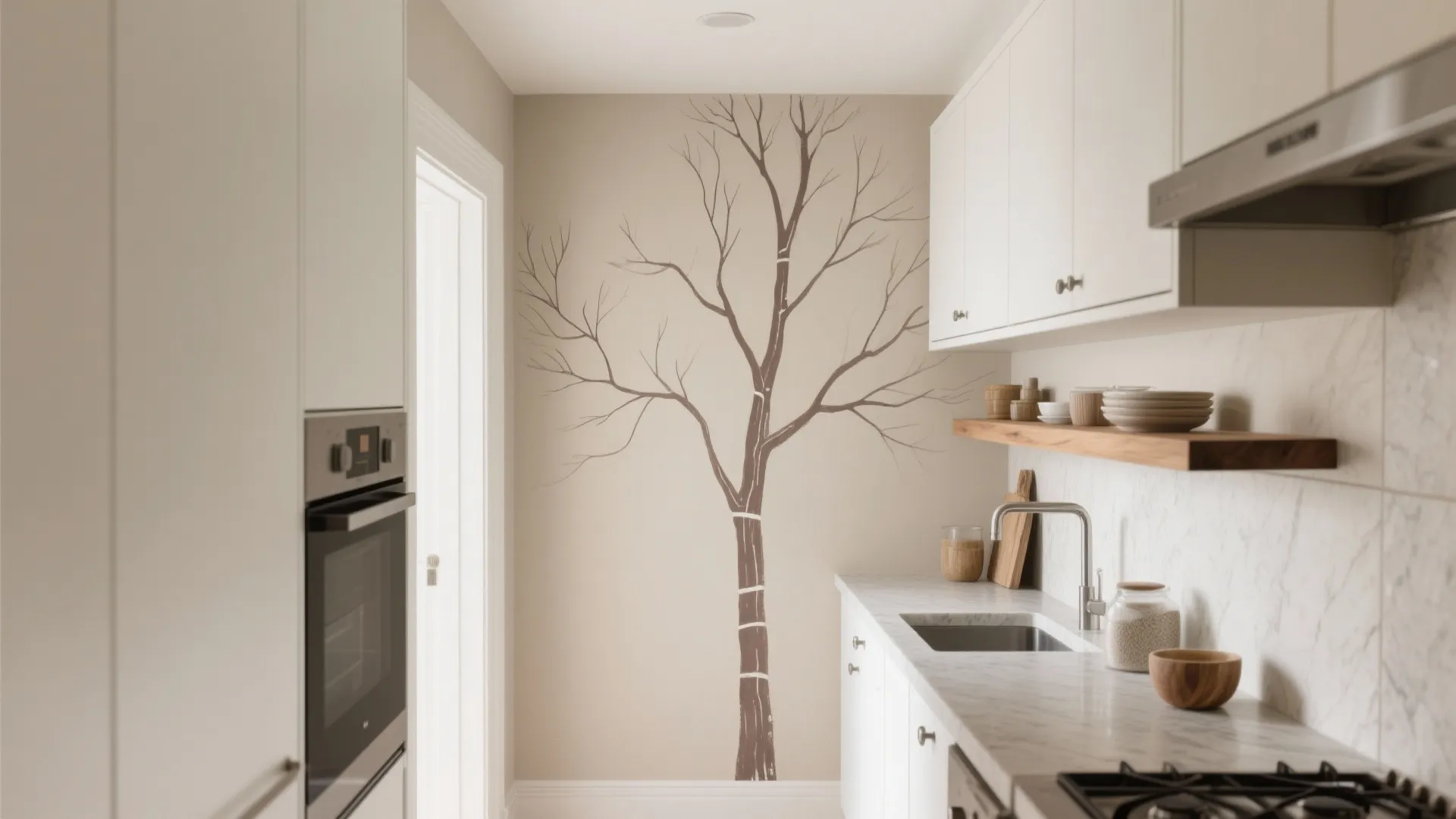 1) Minimalist tree mural (matte paint or limewash)