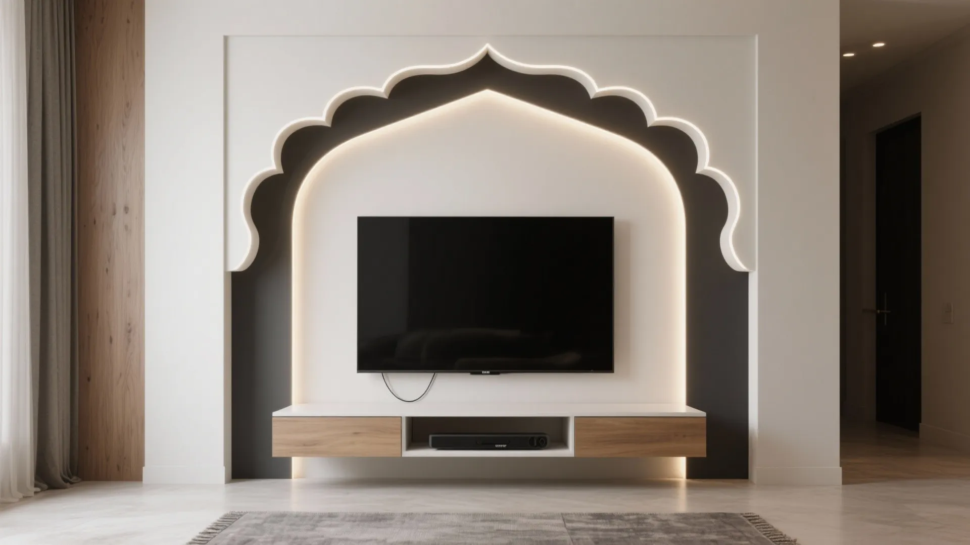 Minimal Contemporary Jharokha Frame around the TV