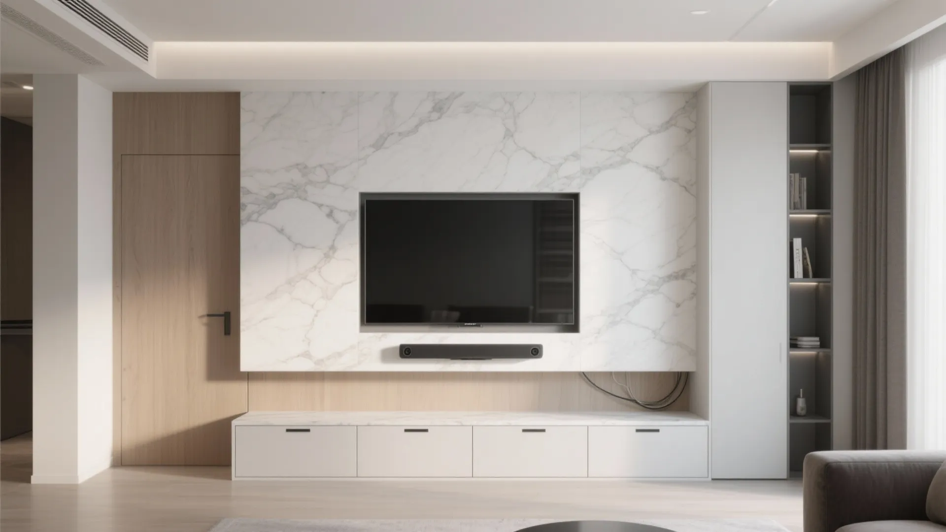 Minimalist Marble Feature Wall with Smart Storage