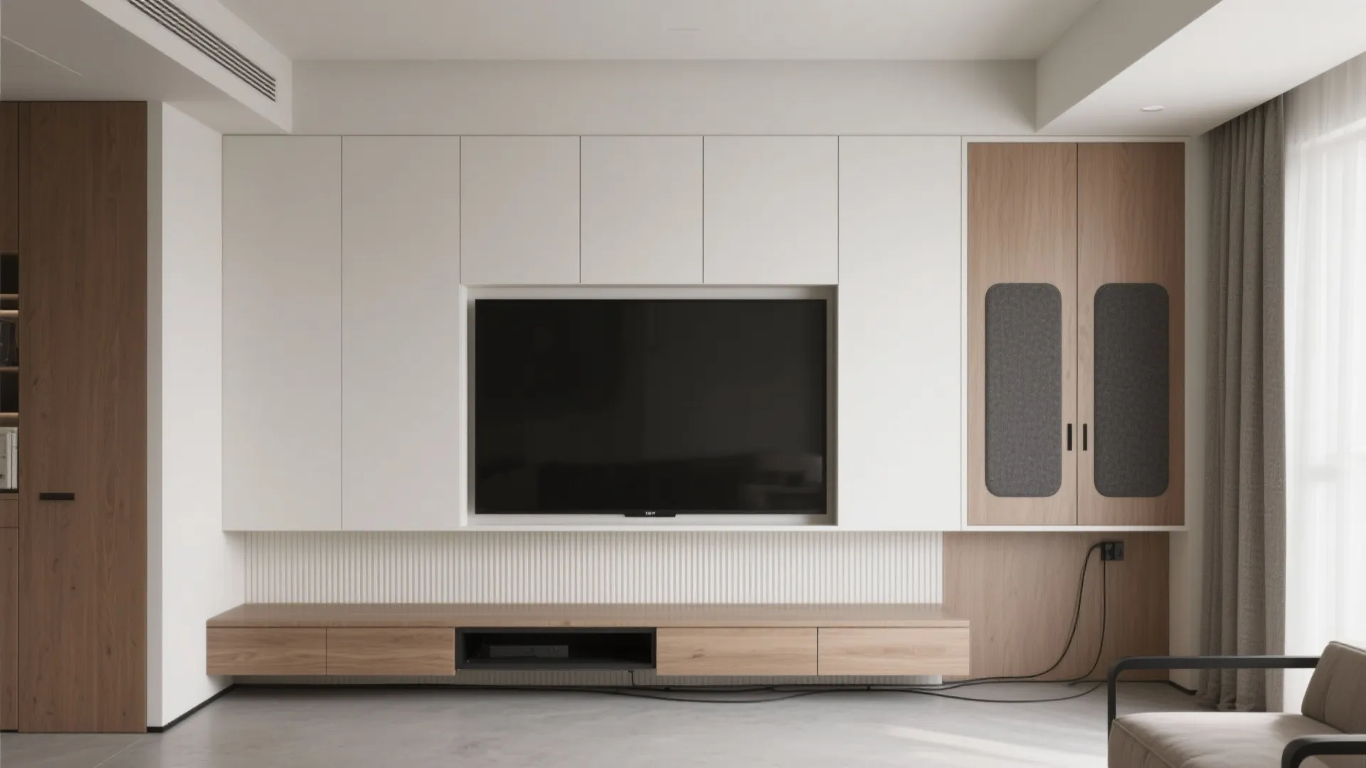 Minimalist TV Wall with Hidden Storage