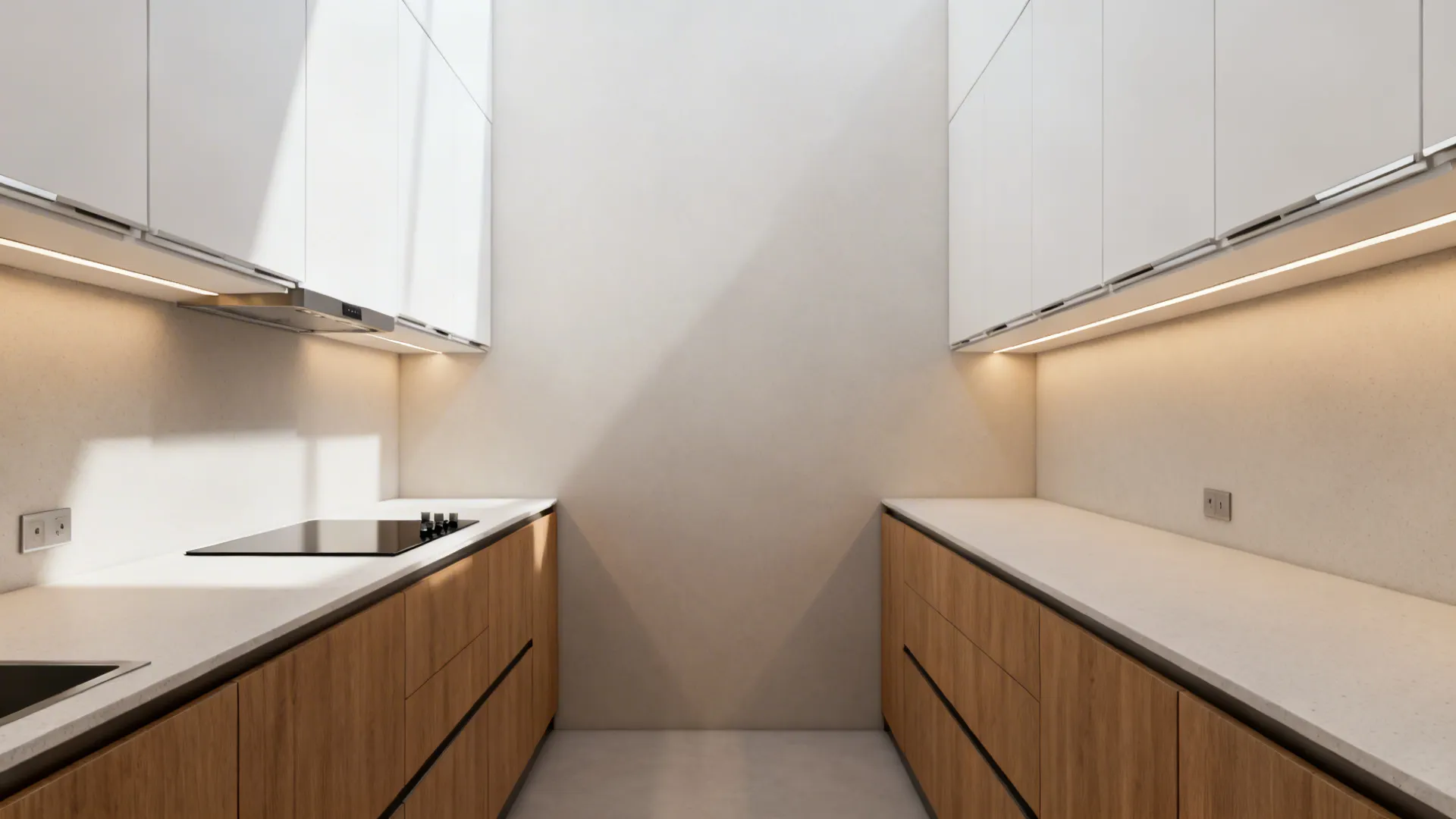 Minimalist upper cabinets with concealed organizers