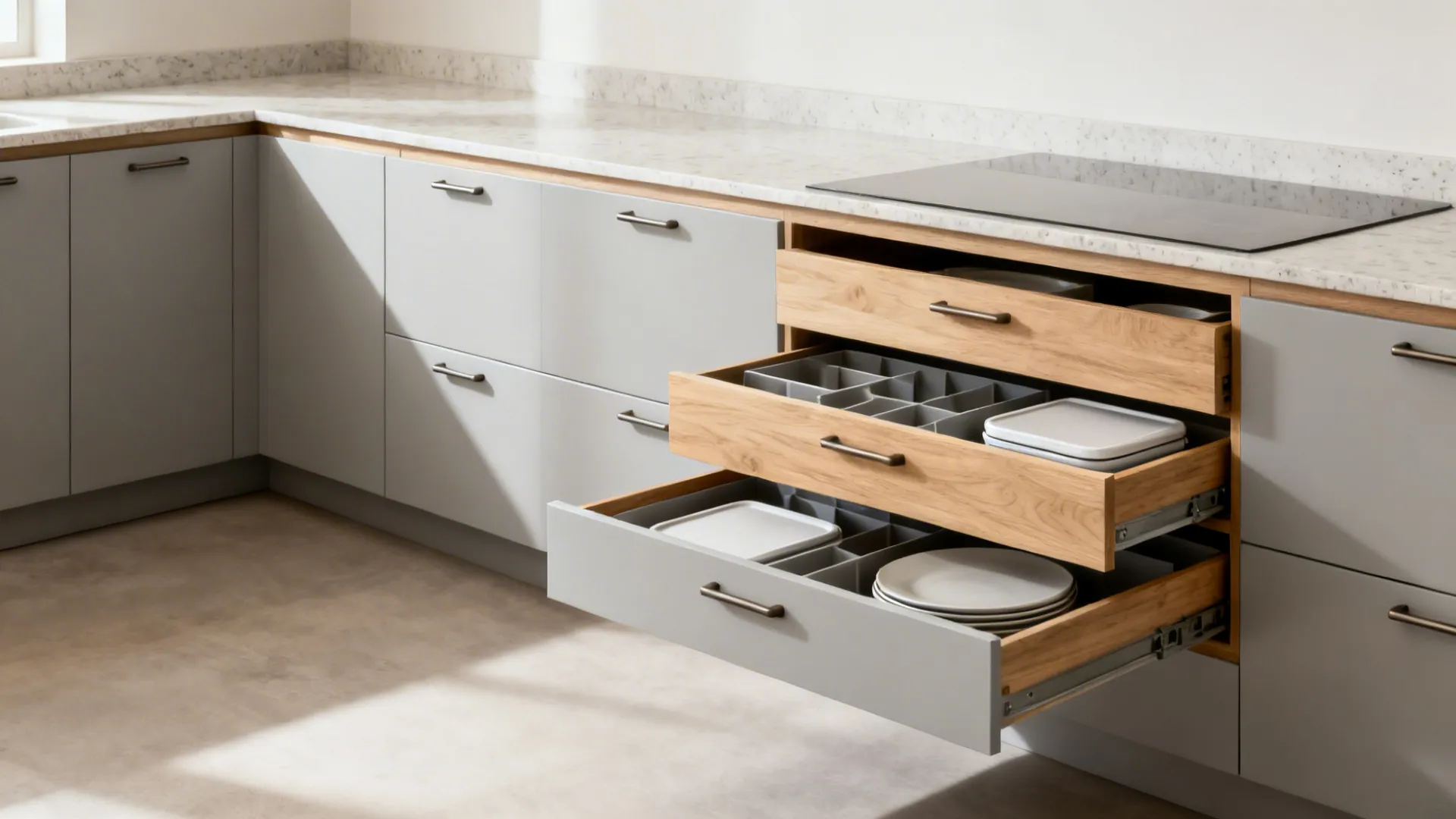 Minimal L-shaped uppers with deep base storage