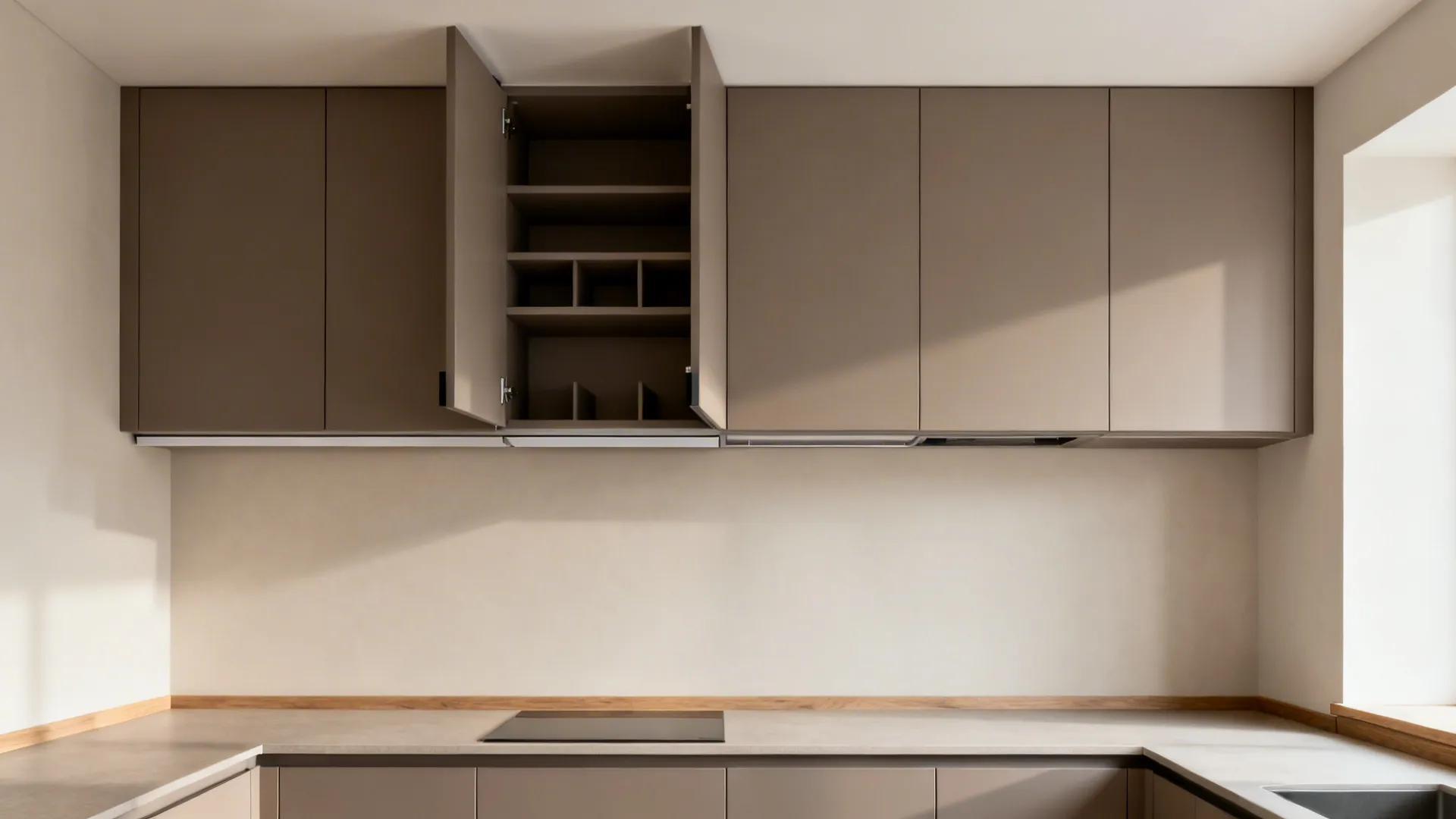 1) Minimalist, high-efficiency upper cabinets
