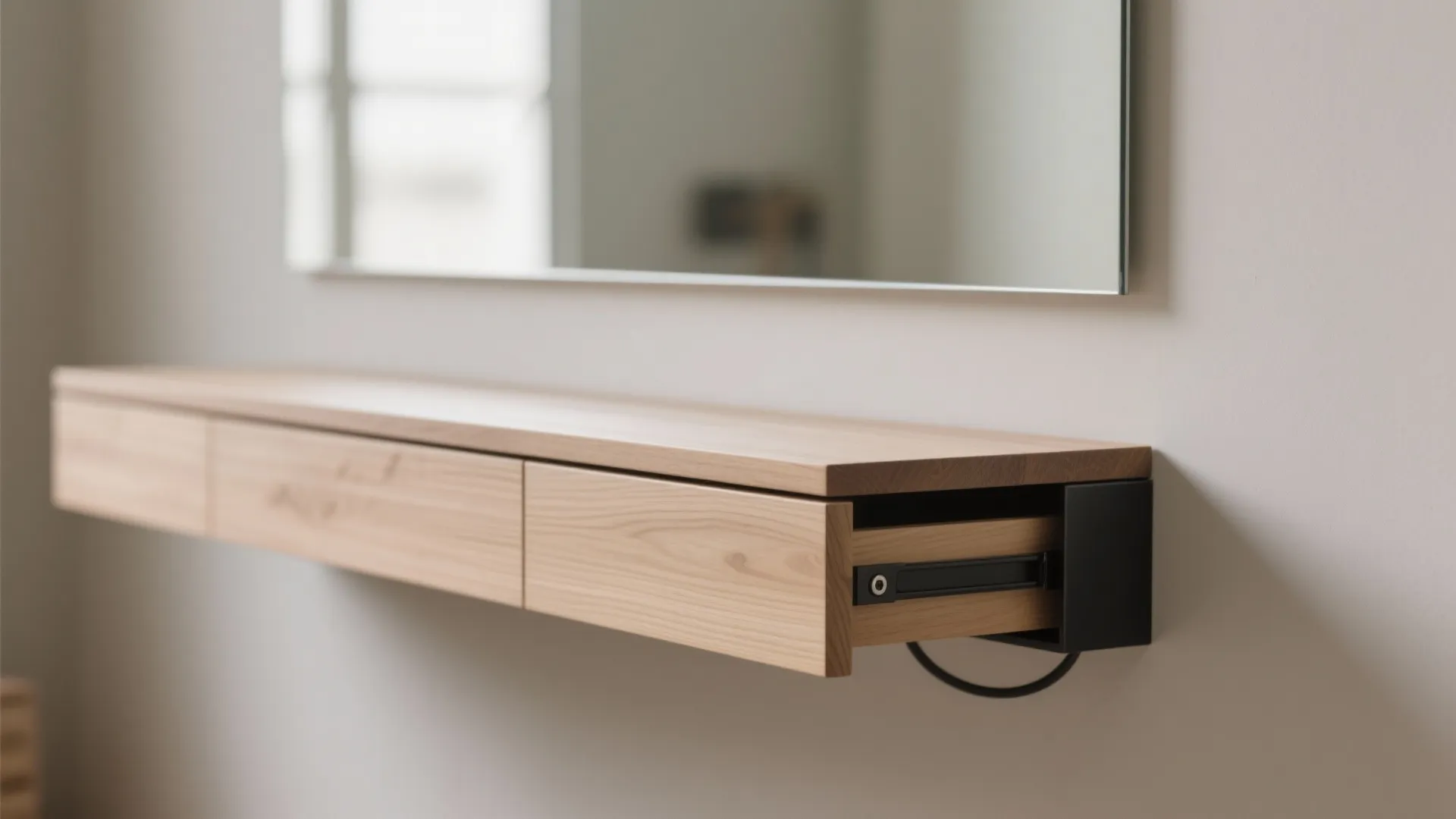 Minimal floating dressing table with hidden drawers