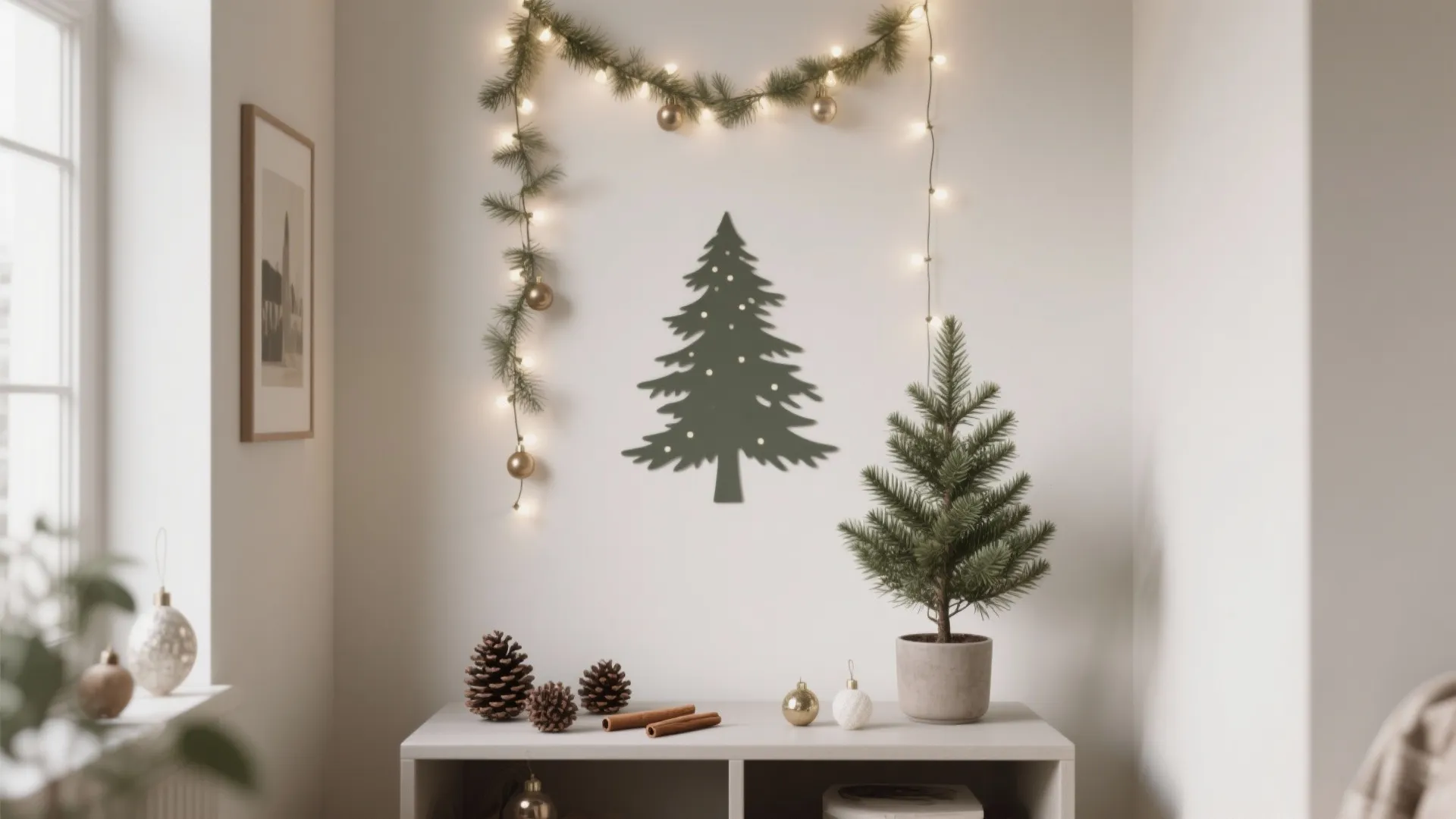 5. Minimalist Magic: Garlands, Wall Decals, and Potted Alternatives