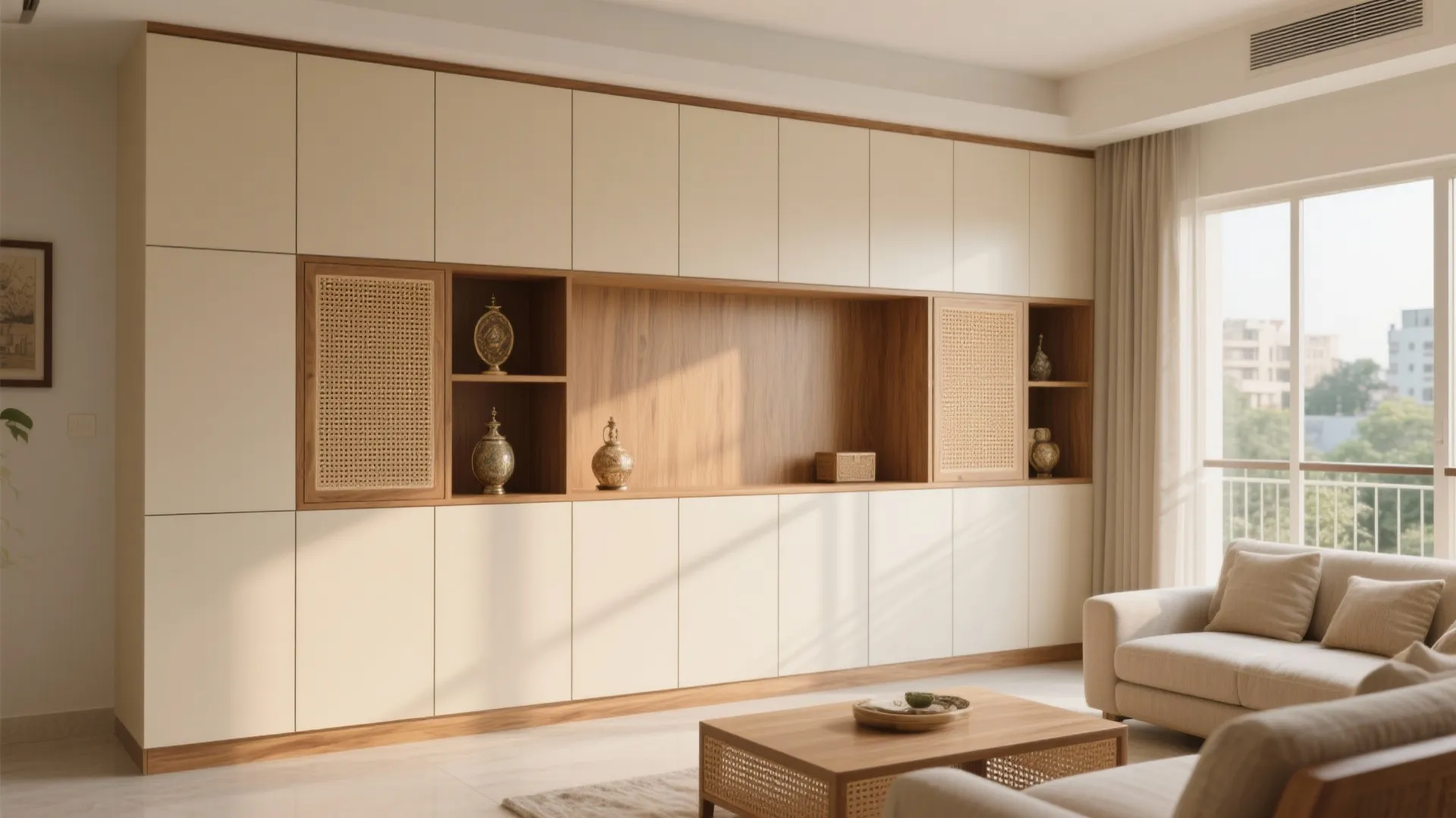 Minimalist storage with warm textures