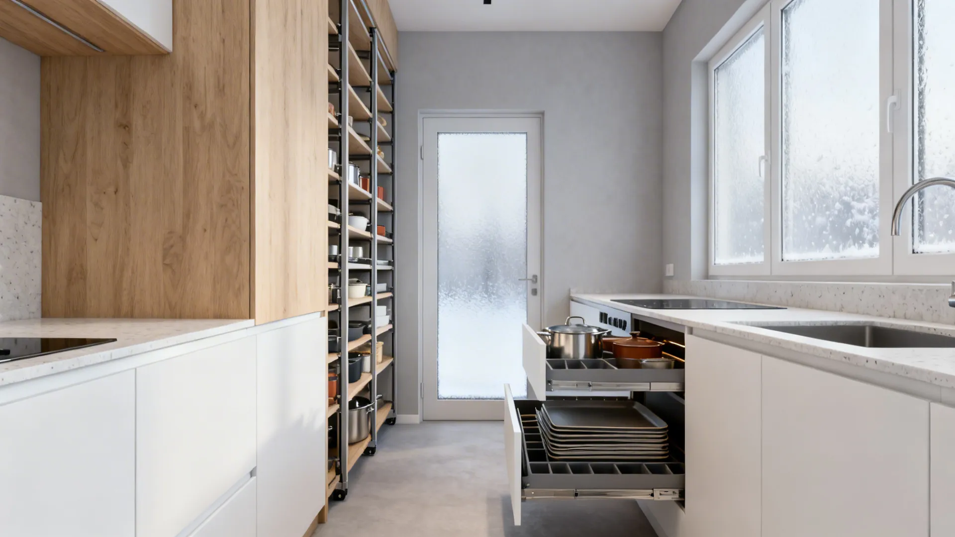 Minimalist storage that works in winter kitchens