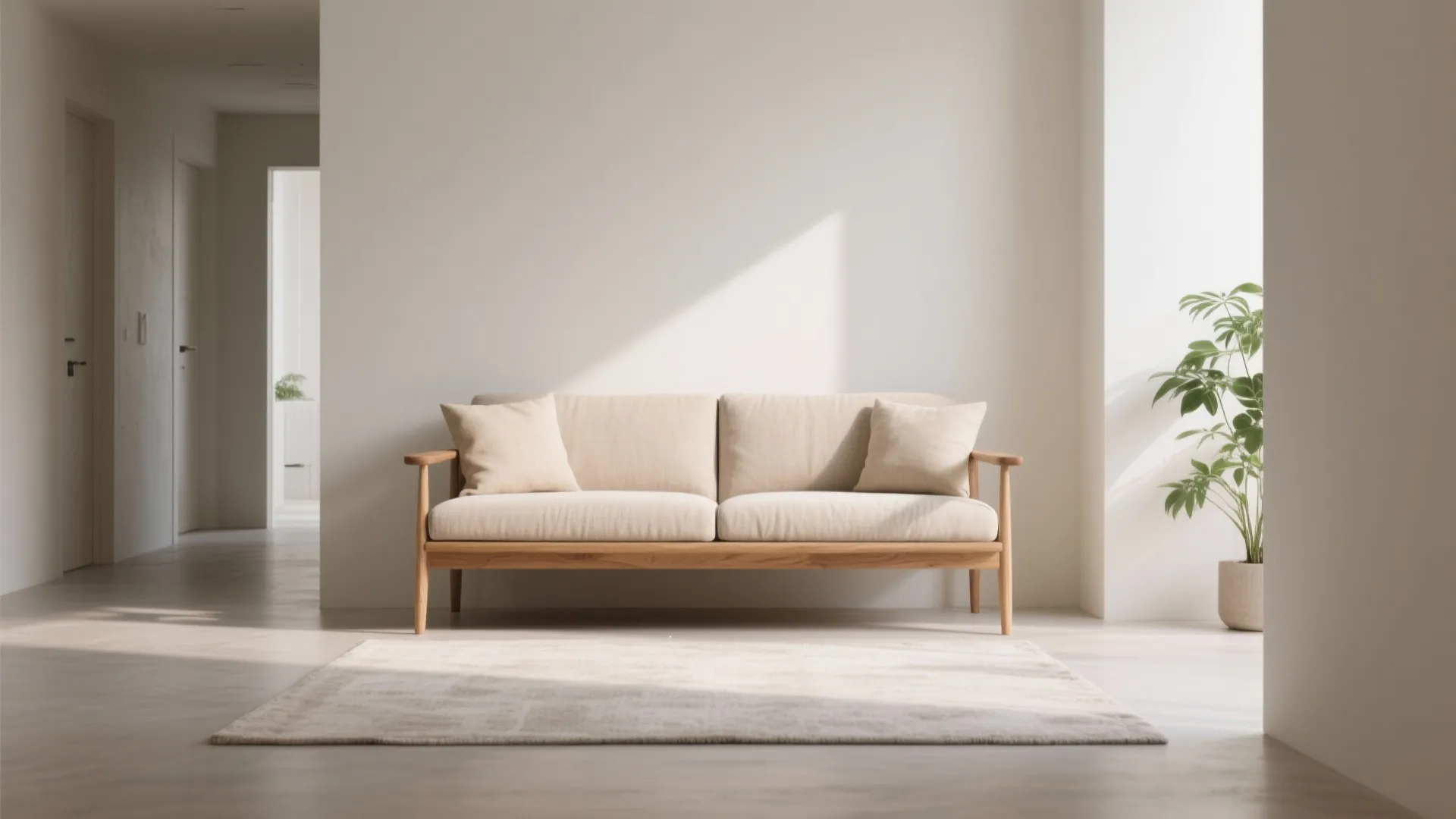 Minimalist Solid-Wood Sofa with Light Legs