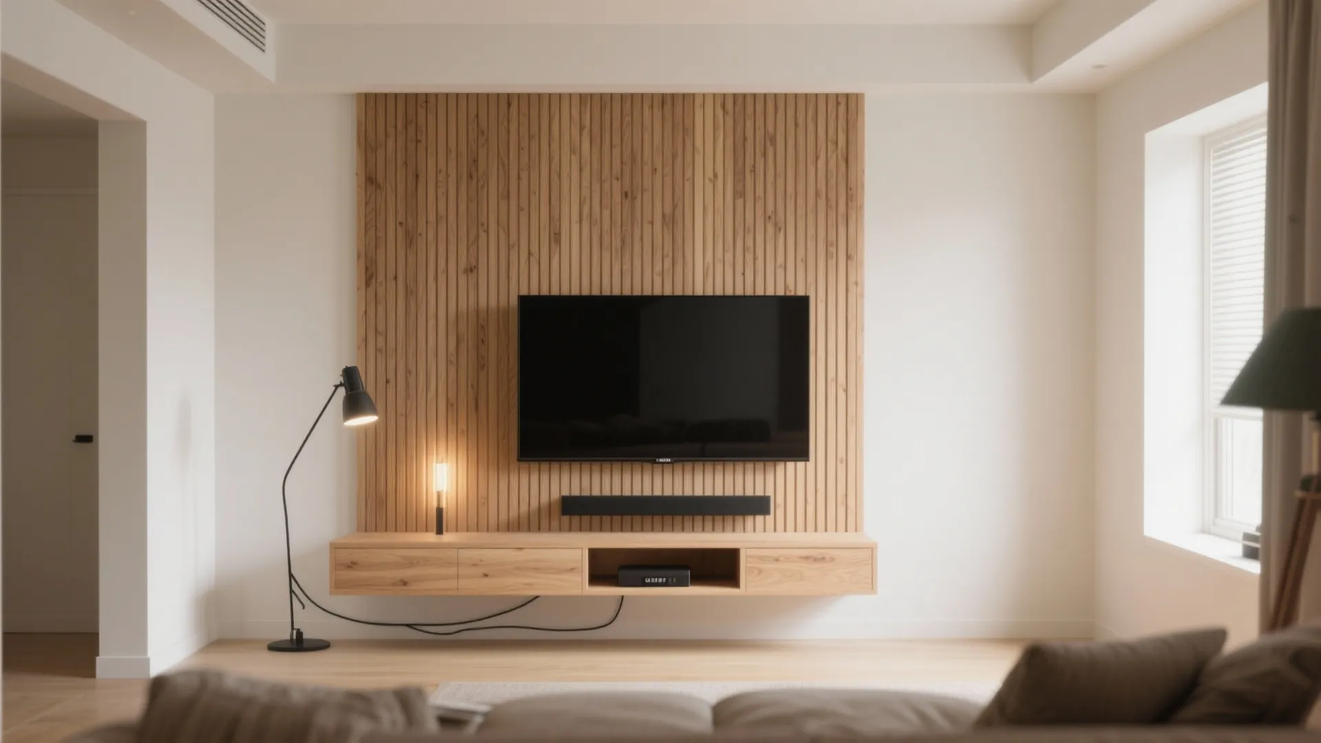1) Minimal Wood Panel TV Wall