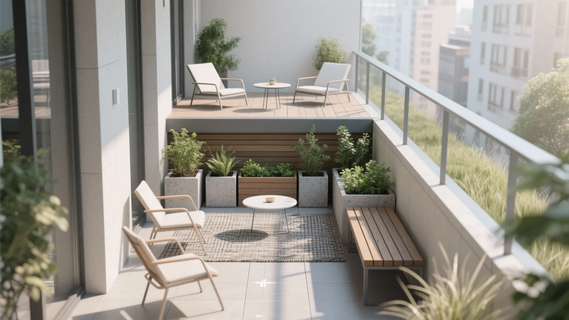 1) Minimalist zoning for dual-level balconies