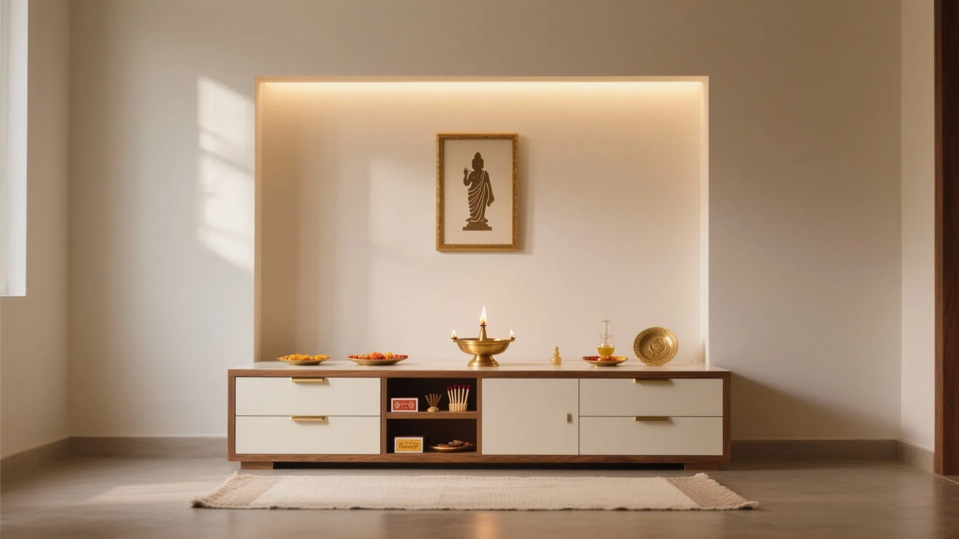 Minimalist Pooja Storage and Clean Lines