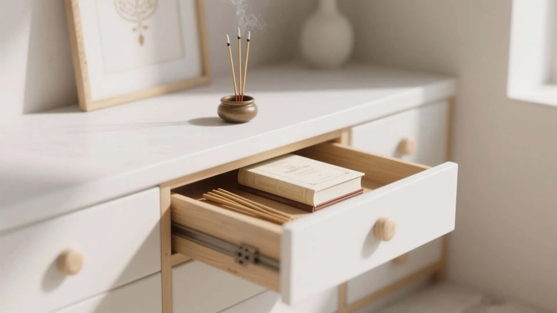 Minimalist altar with hidden storage