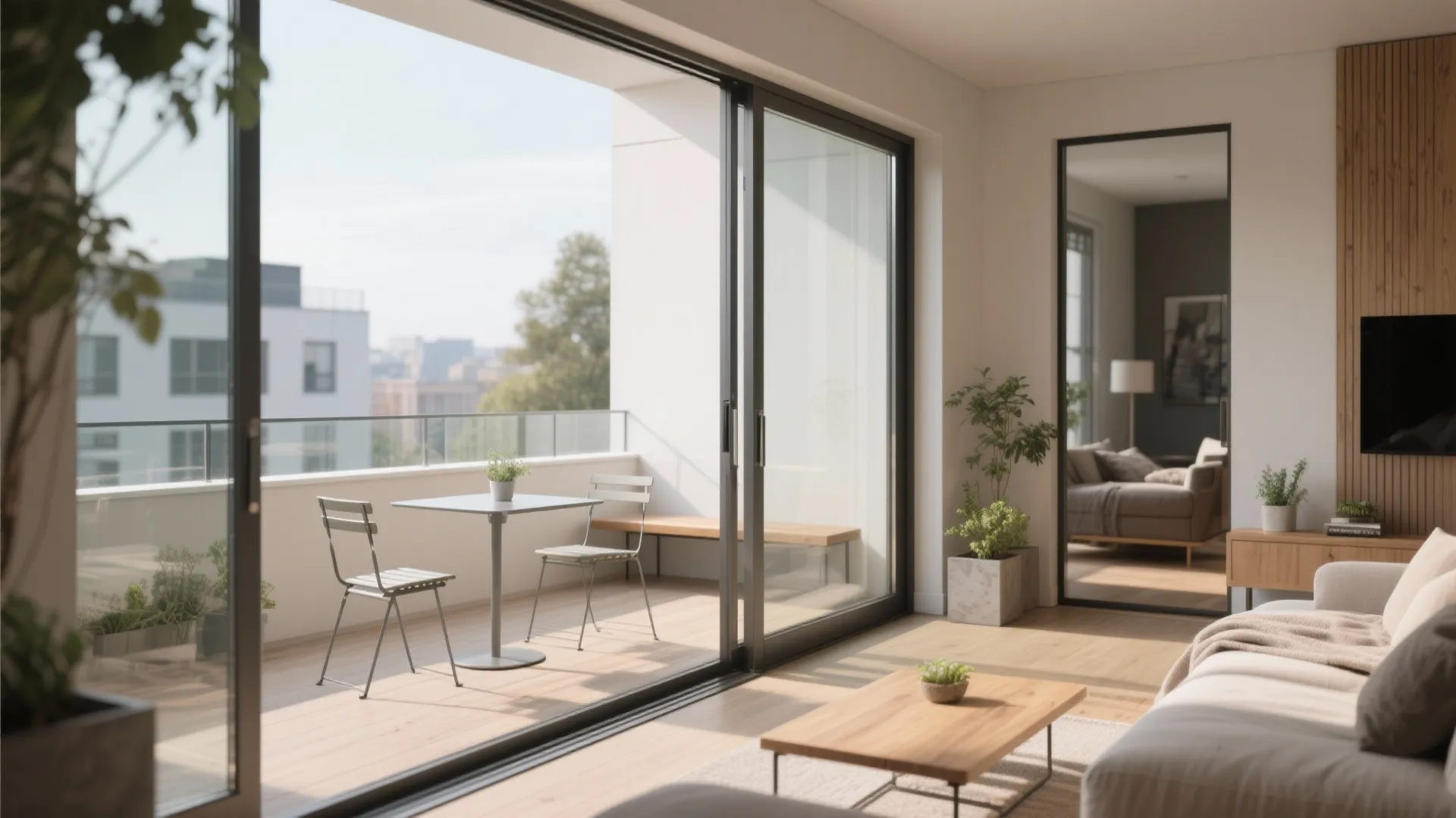 1) Minimalist balcony that doubles as a room extension