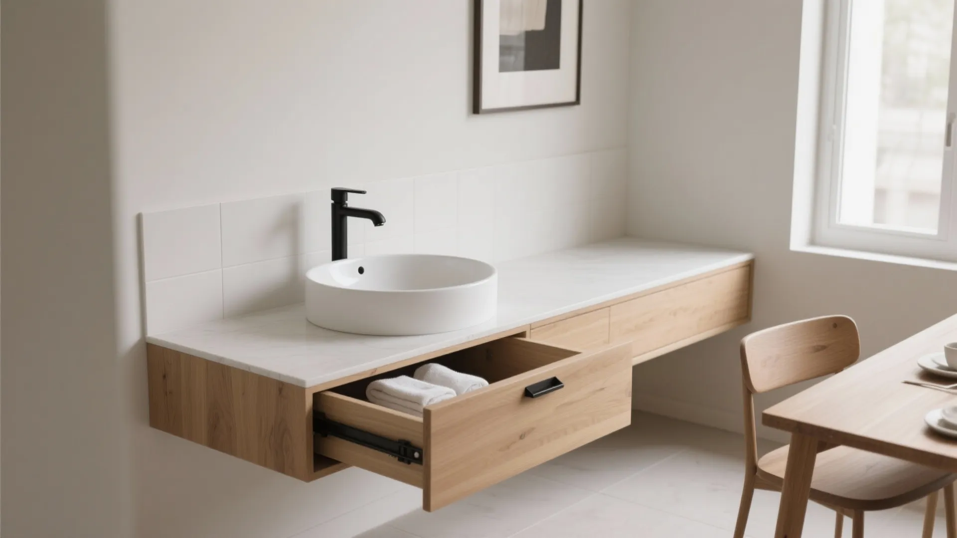 Minimalist Countertop Basin with Slim Storage