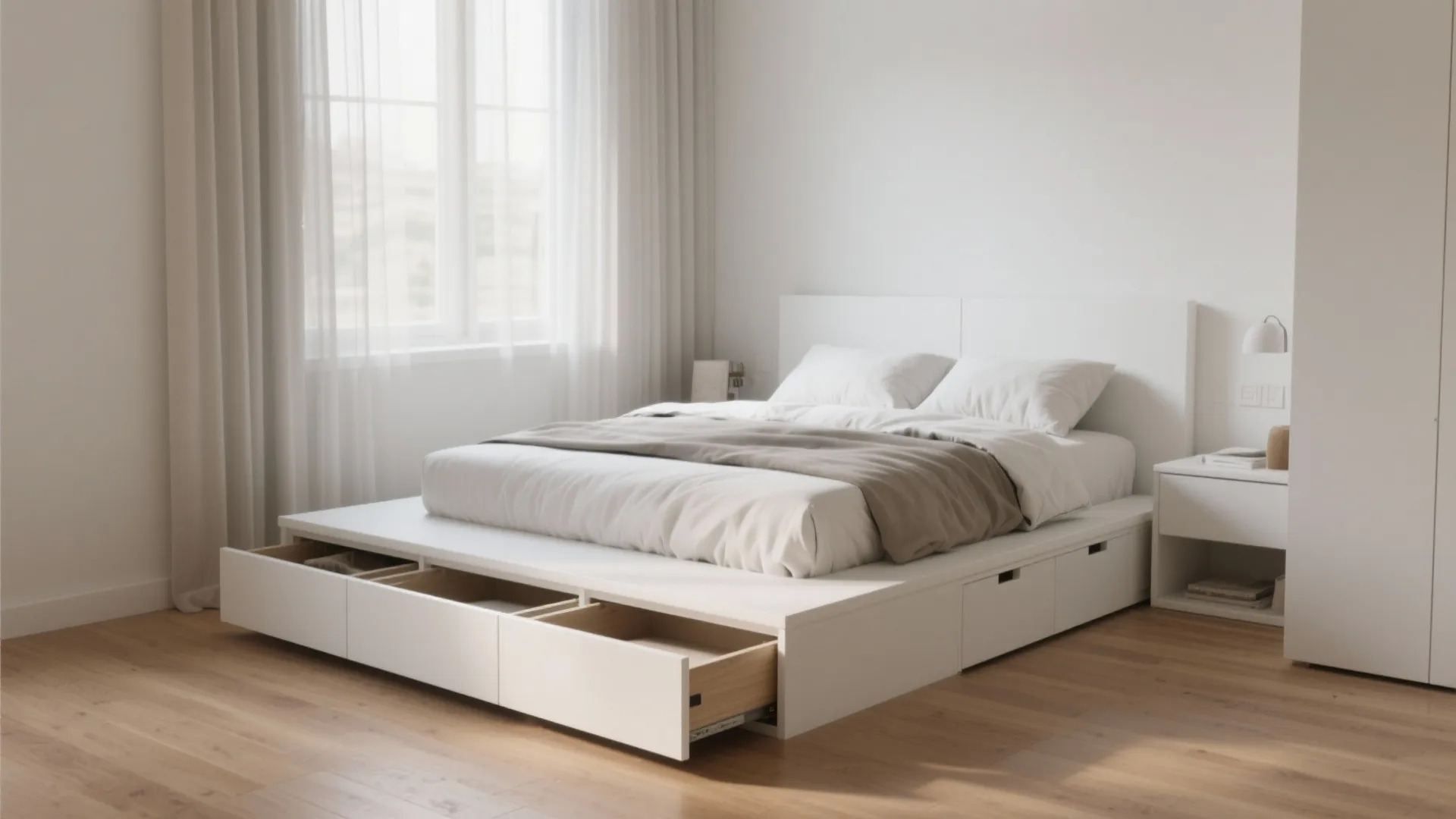 1. Minimalist Platform with Hidden Drawers
