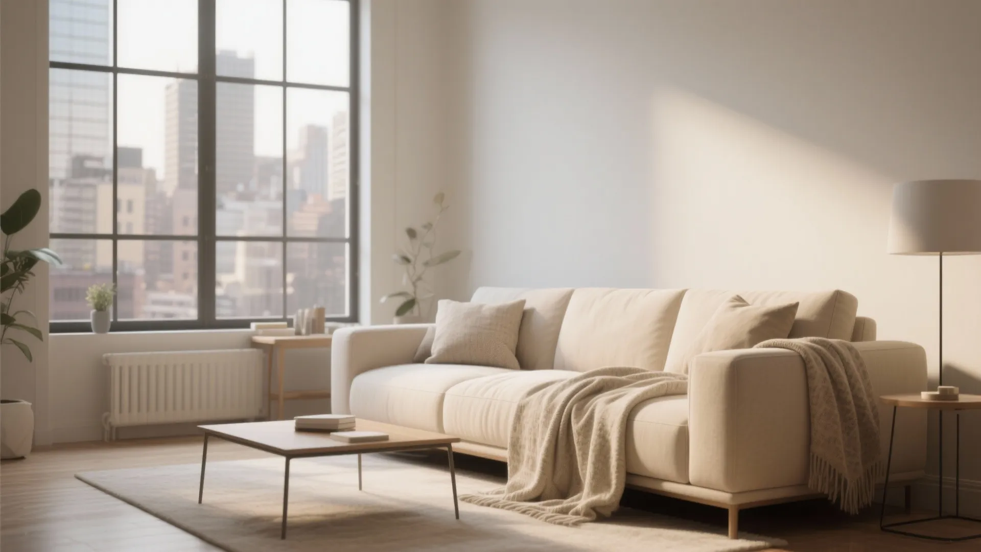 1. Minimalist Beige Couch & Soft Textures