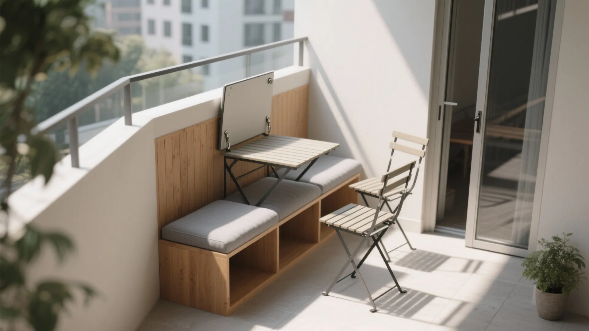 Minimalist Balcony Storage That Doubles as Seating