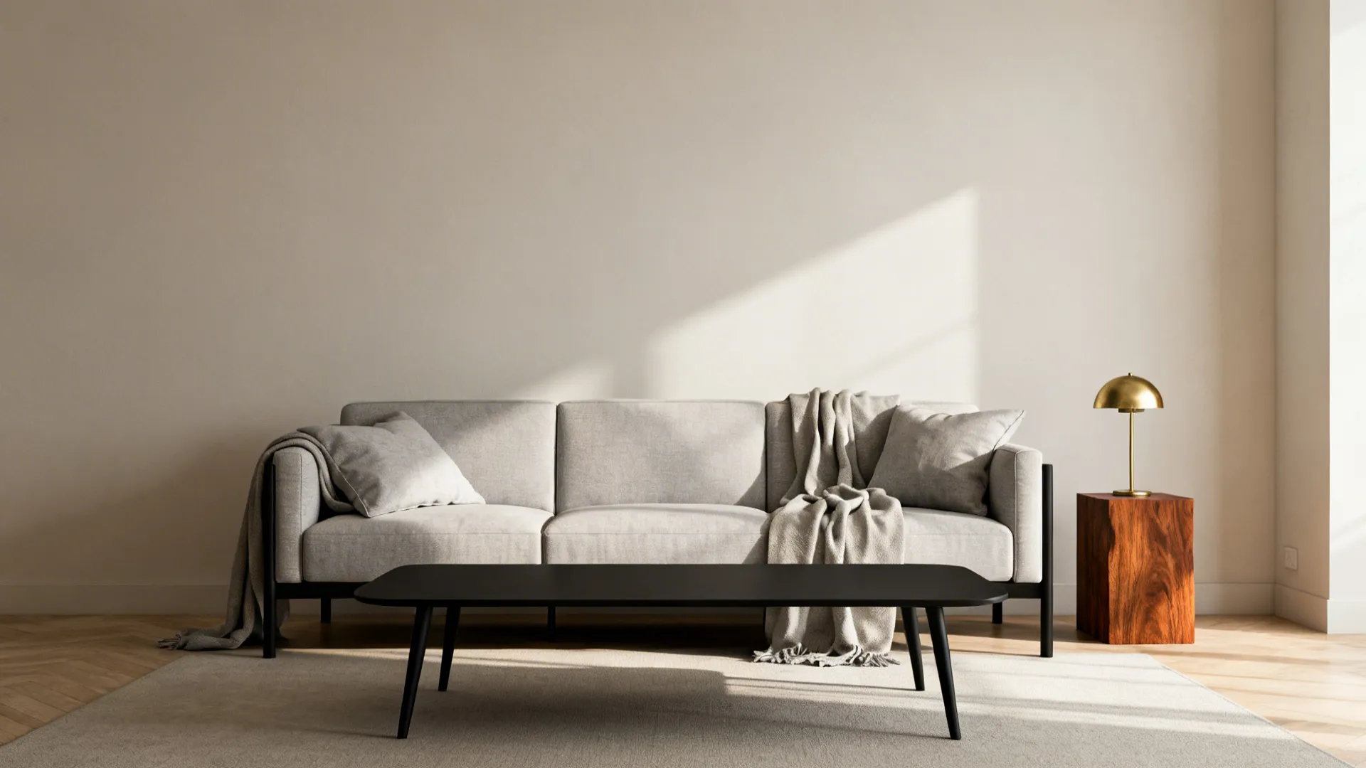 4. Minimalist Black Furnishings with Soft Gray Accents