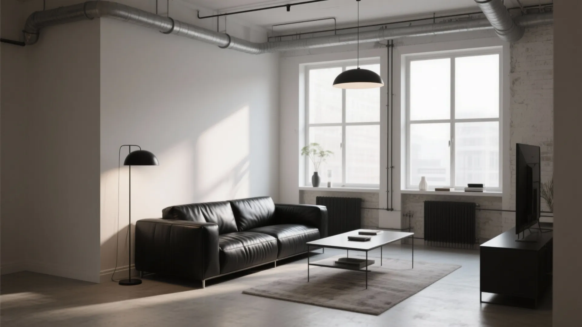 Minimalist Black Leather Sofa with Clean Lines